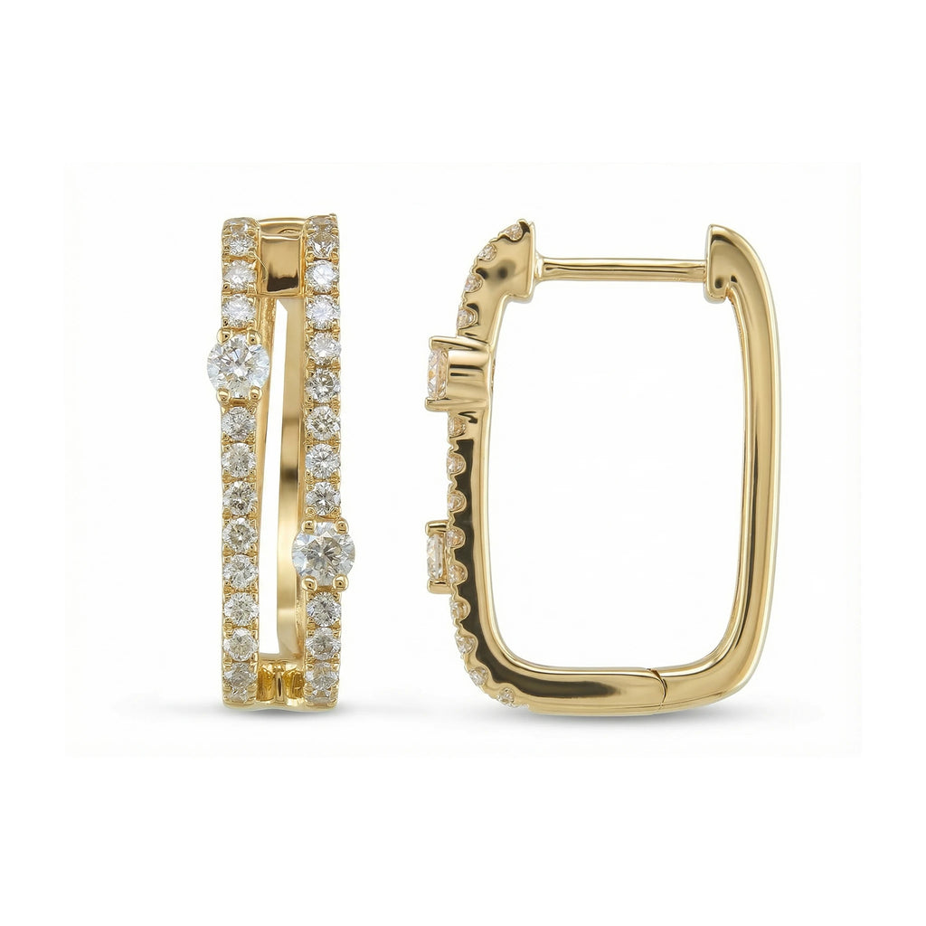14K Yellow Gold Double Row Diamond Hoop Earrings