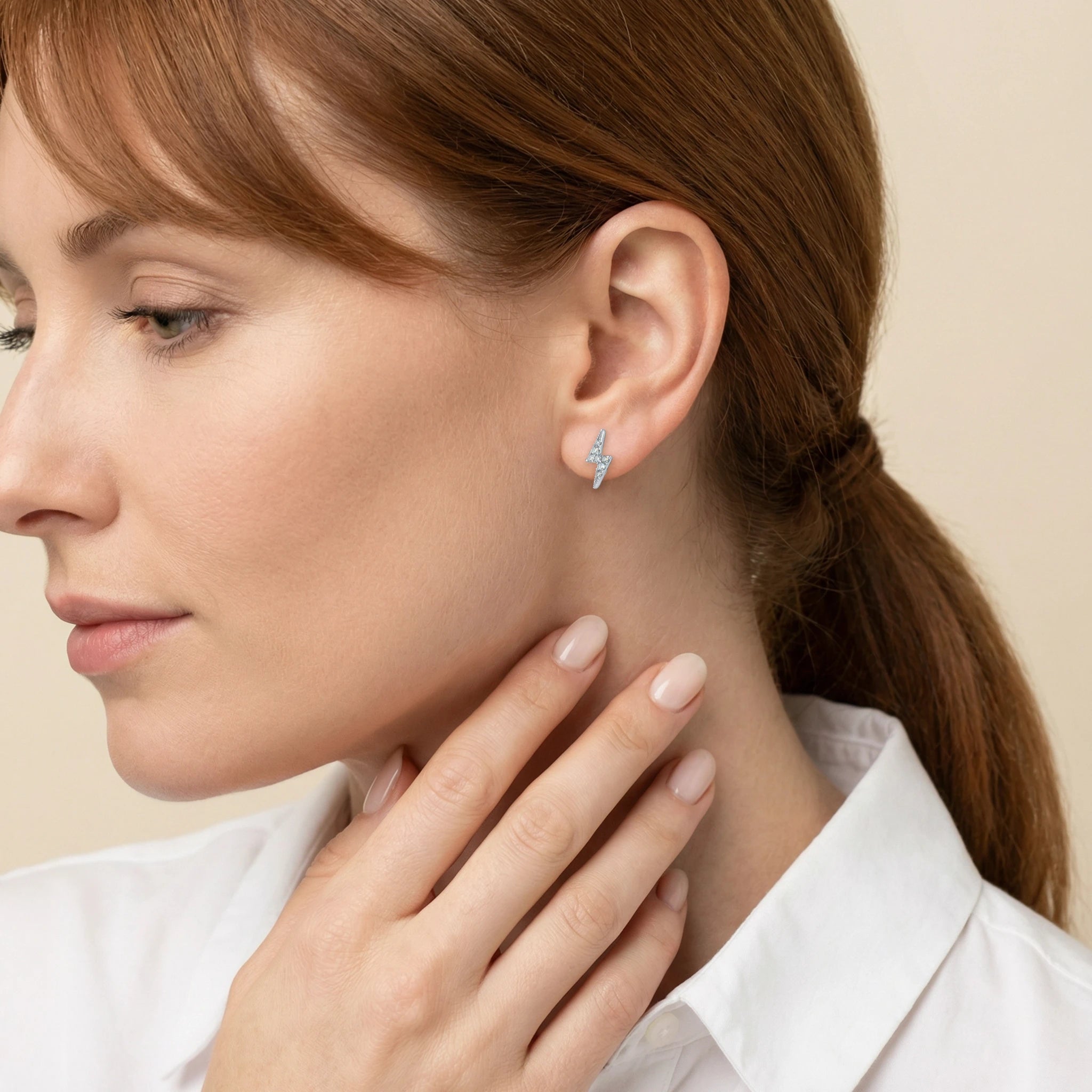 14K White Gold Lightning Diamond Stud Earrings