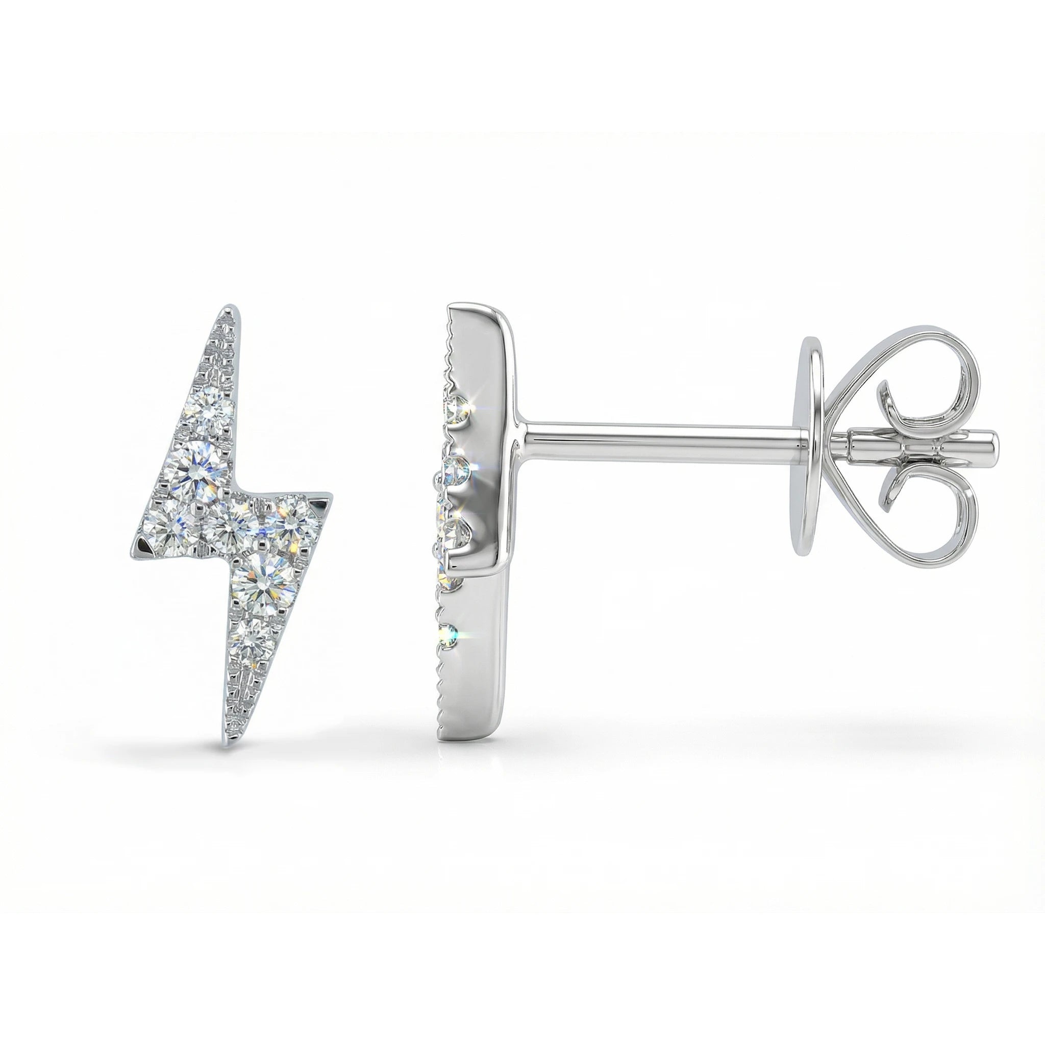14K White Gold Lightning Diamond Stud Earrings