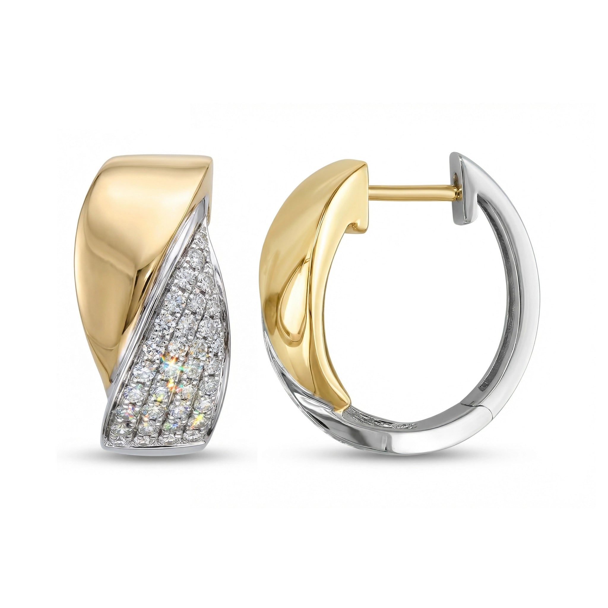 BeBling 14K Two-Tone Gold Diamond Bypass Huggie Hoop Earrings - Side View 2