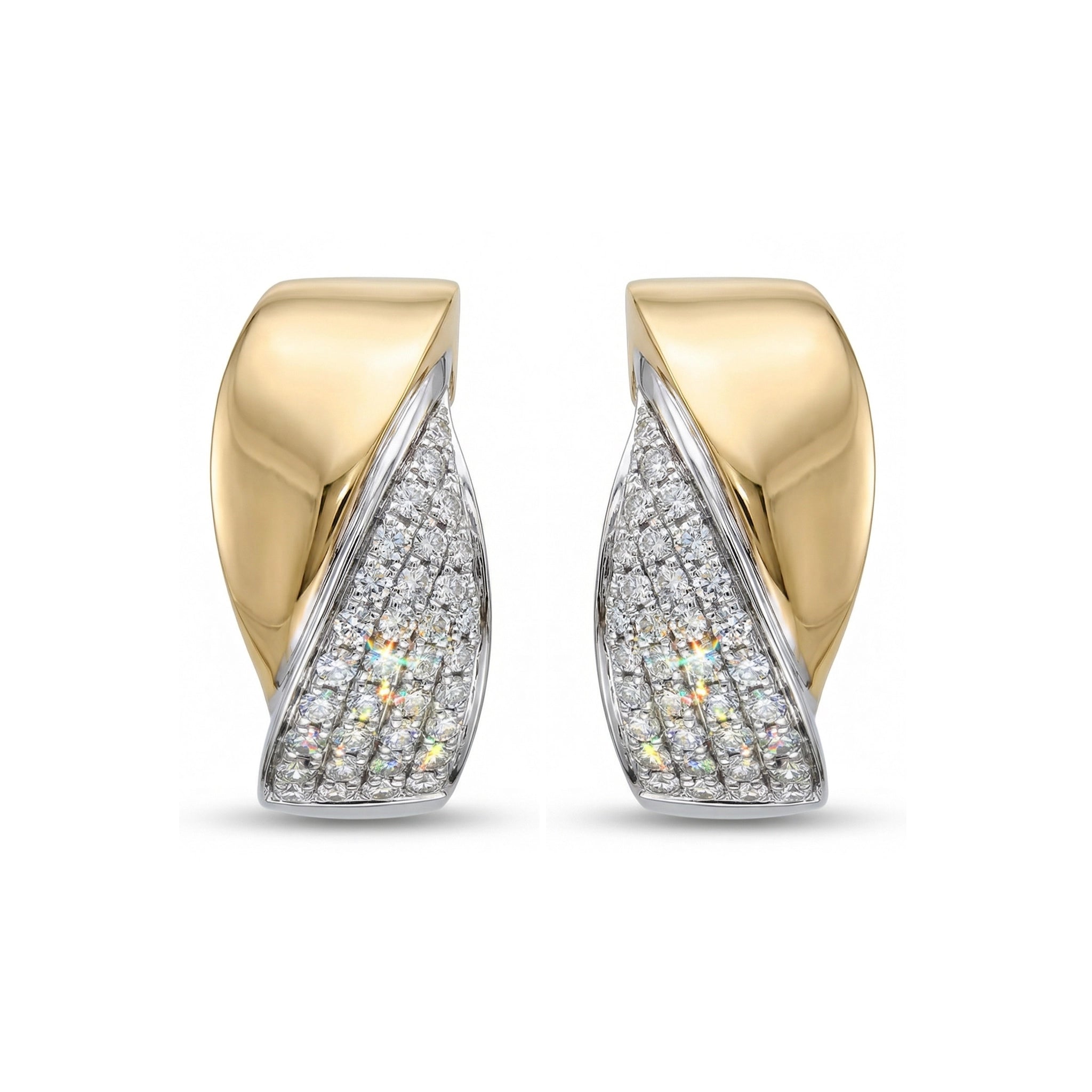 BeBling 14K Two-Tone Gold Diamond Bypass Huggie Hoop Earrings - Front View