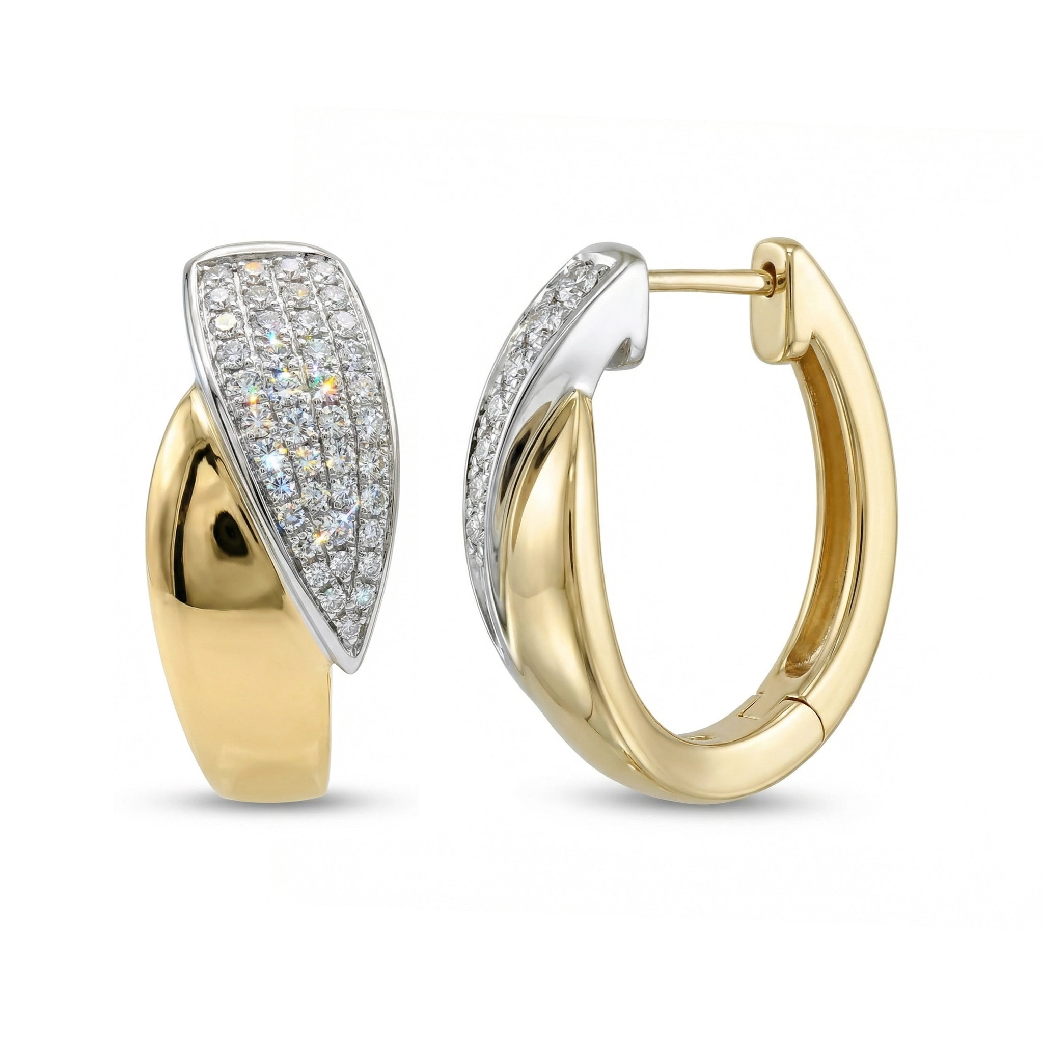 BeBling 14K Two-Tone Gold Diamond Bypass Hoop Earrings side view