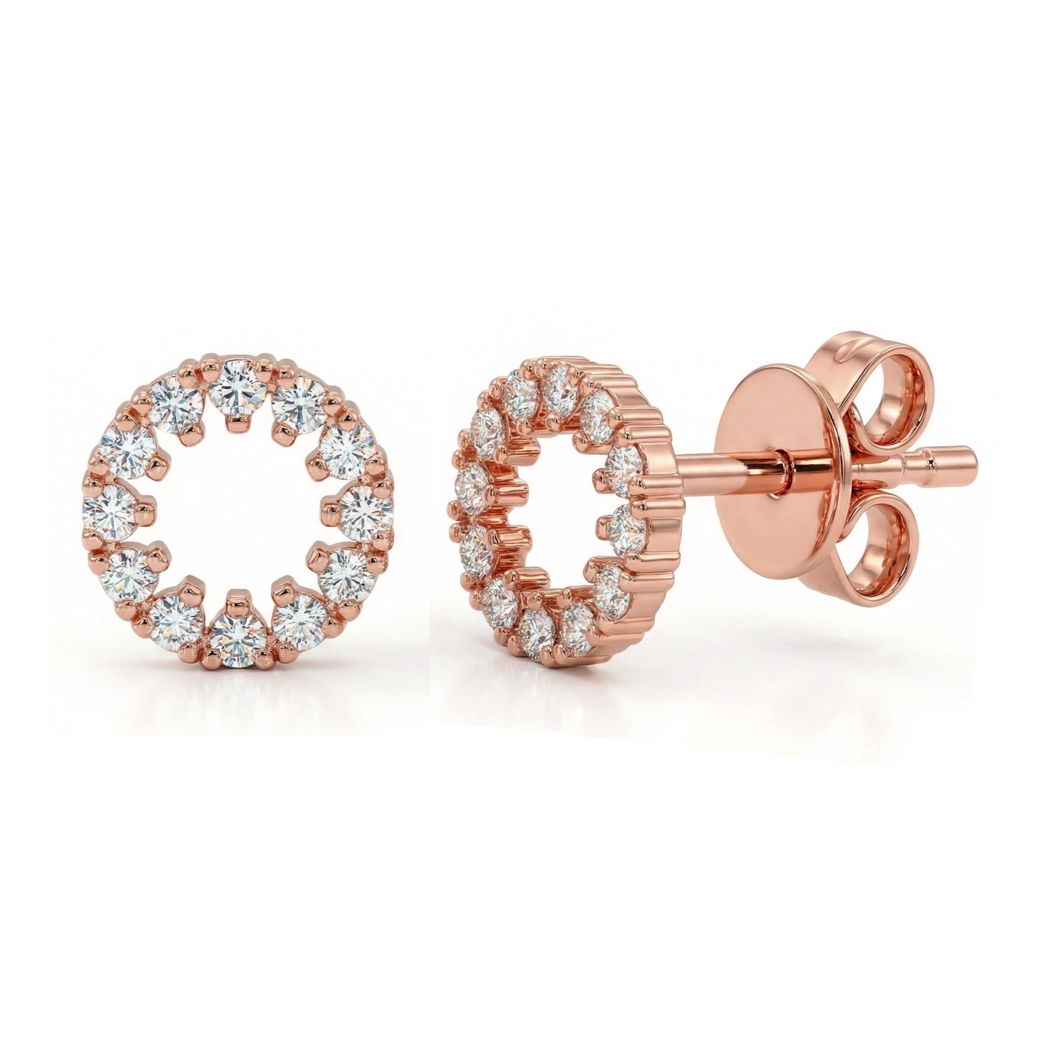 BeBling 14K Yellow Gold Diamond Circle Stud Earrings side view - rose gold