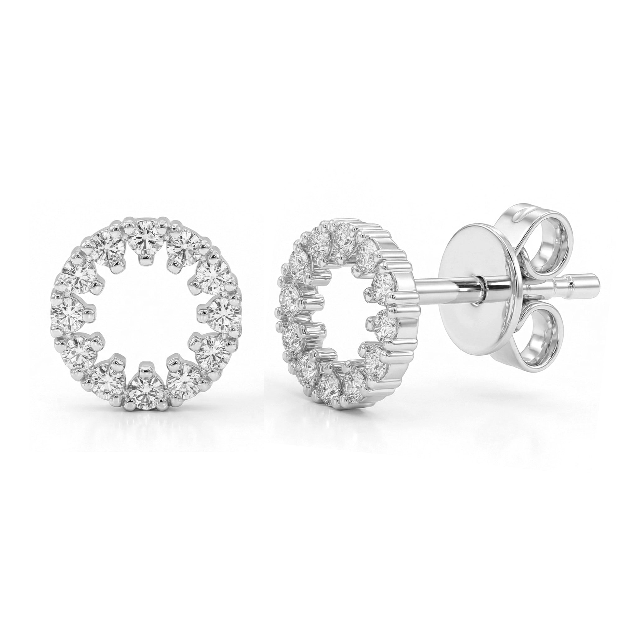 BeBling 14K Yellow Gold Diamond Circle Stud Earrings side view - white gold