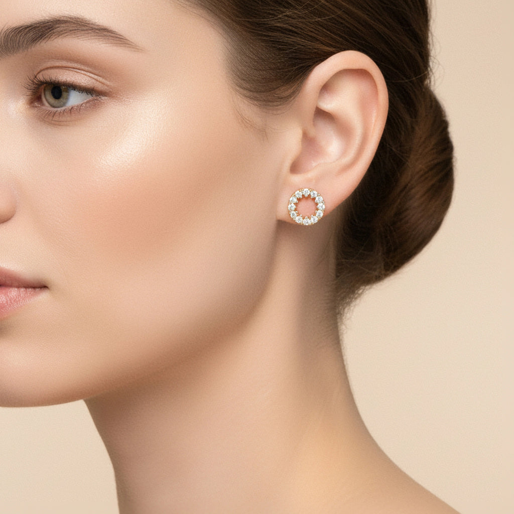 BeBling 14K Yellow Gold Diamond Circle Stud Earrings