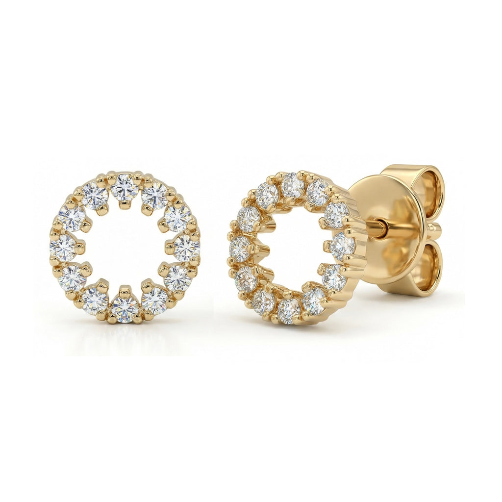 BeBling 14K Yellow Gold Diamond Circle Stud Earrings side view