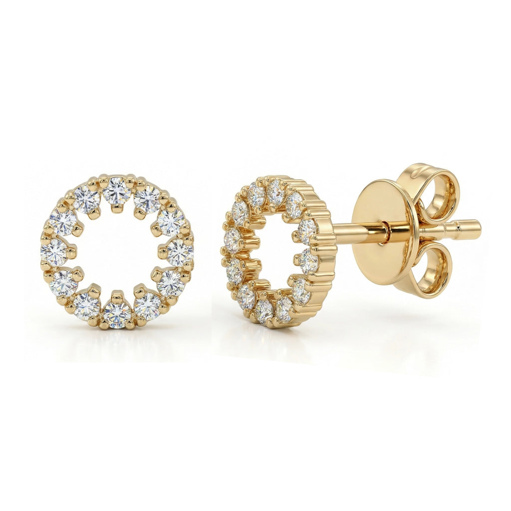 BeBling 14K Yellow Gold Diamond Circle Stud Earrings side view