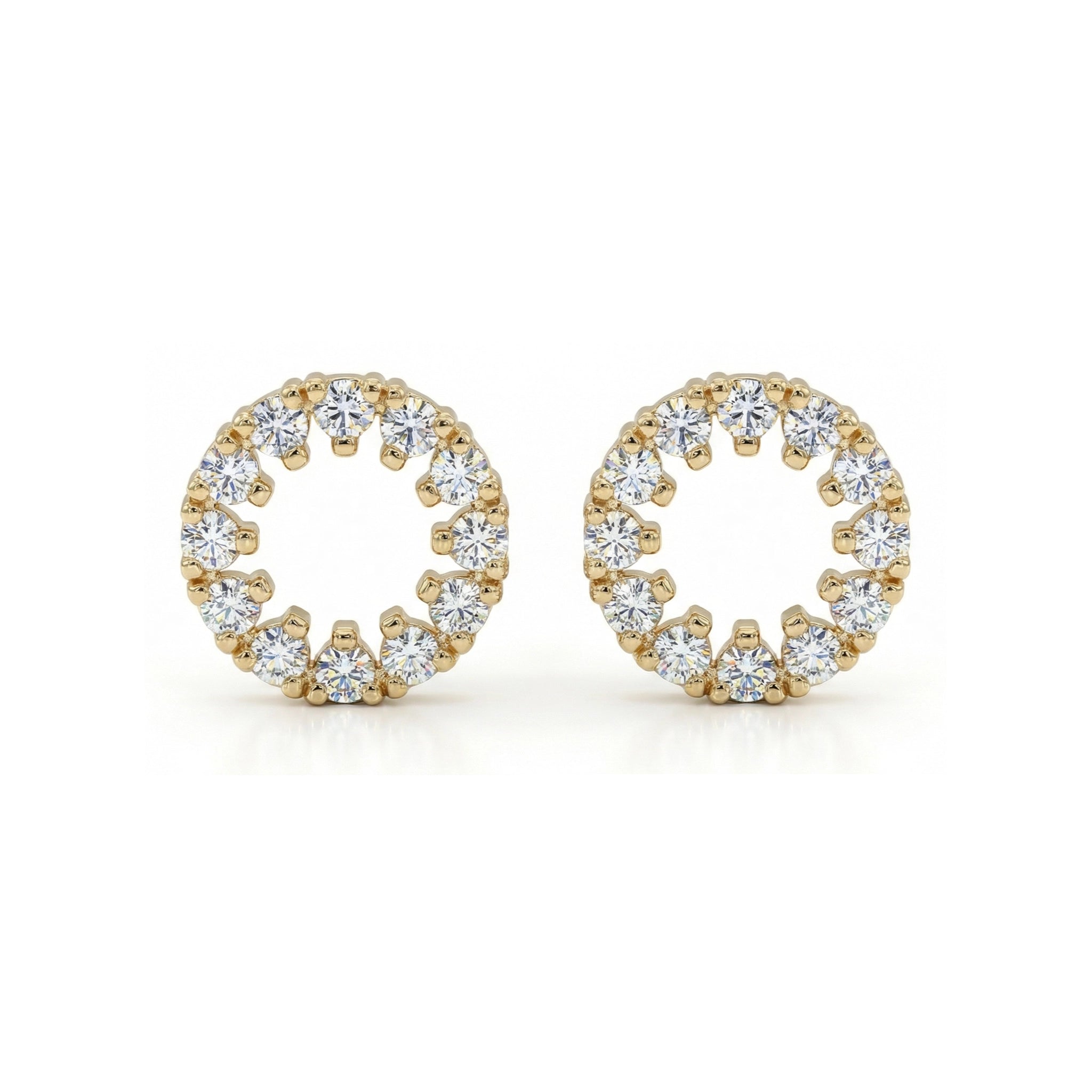 BeBling 14K Yellow Gold Diamond Circle Stud Earrings front view
