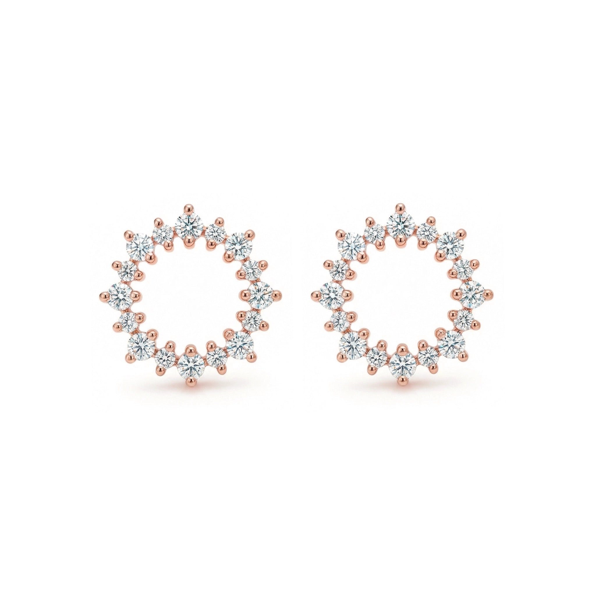 14K Yellow Gold Diamond Sunflower Stud Earrings