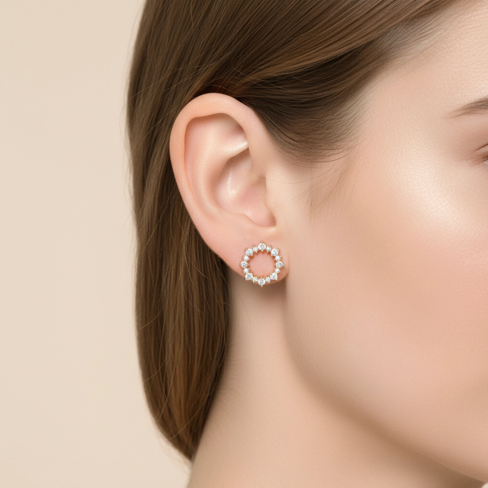 BeBling 14K Yellow Gold Sunflower Diamond Stud Earrings