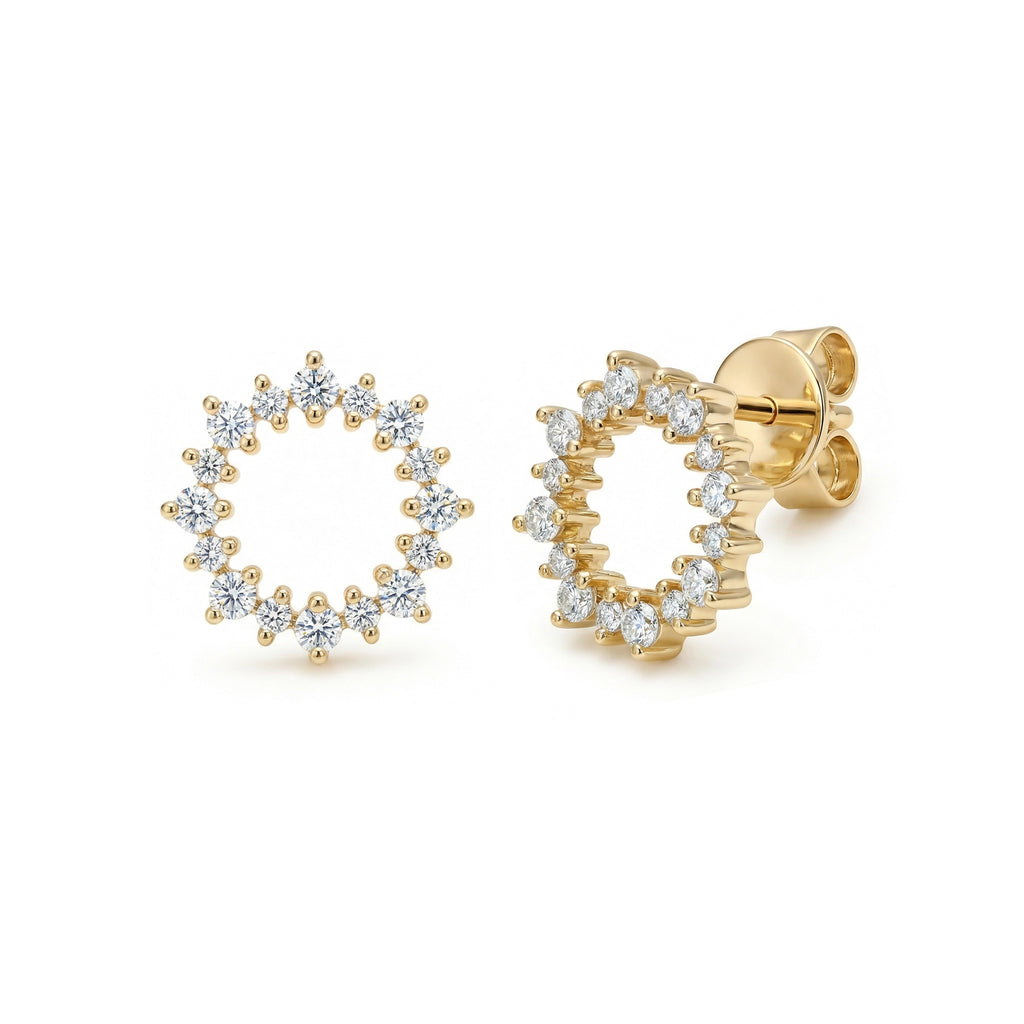 BeBling 14K Yellow Gold Sunflower Diamond Stud Earrings side view
