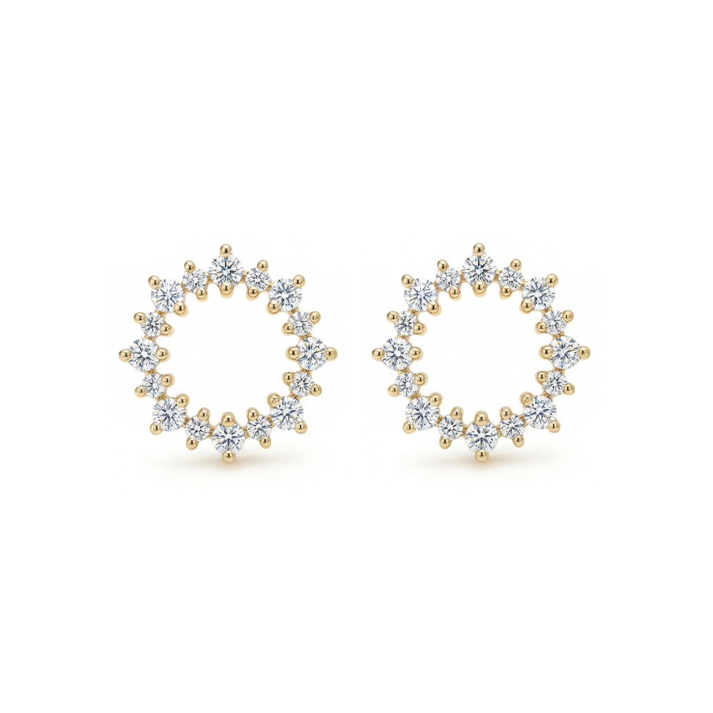 BeBling 14K Yellow Gold Sunflower Diamond Stud Earrings front view