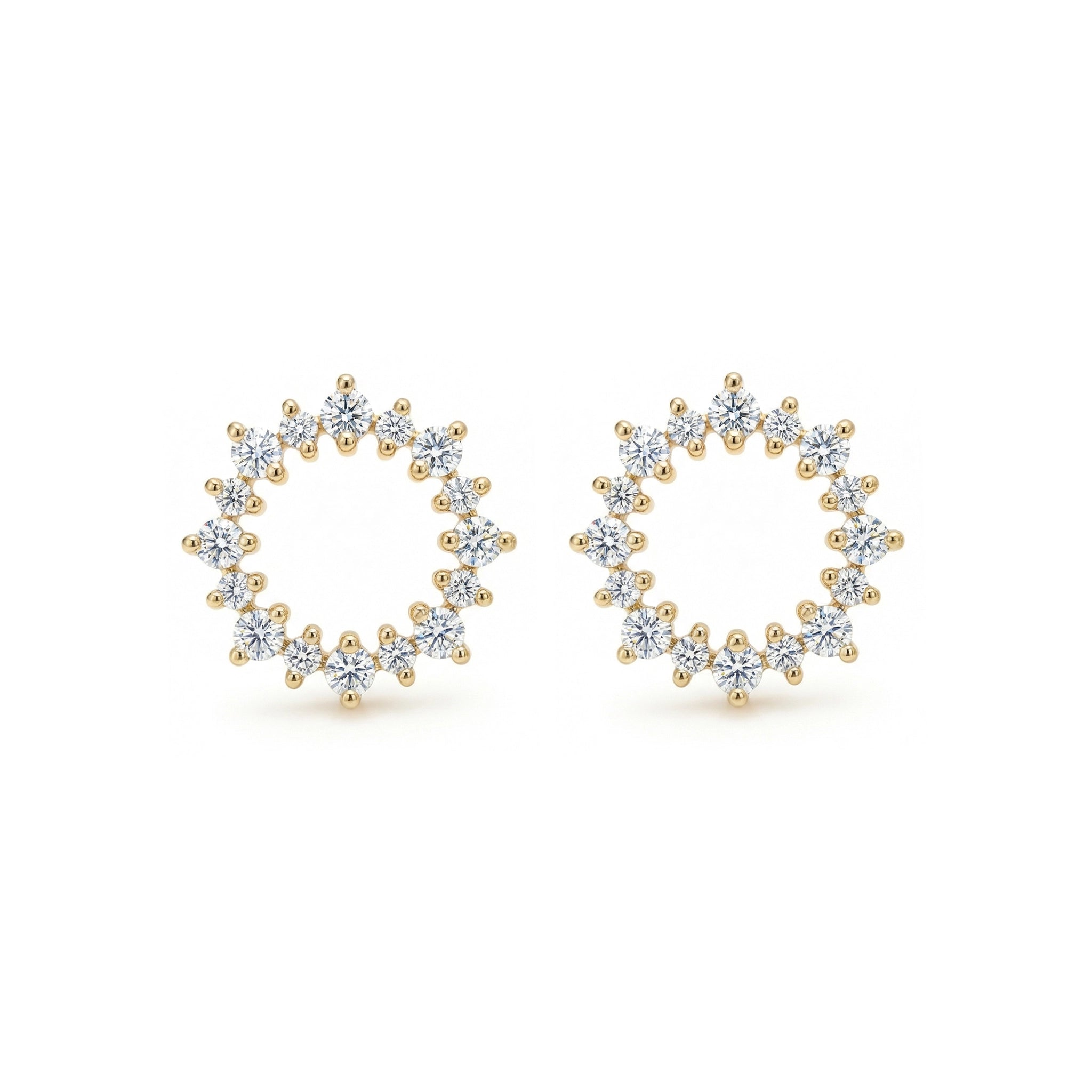 BeBling 14K Yellow Gold Sunflower Diamond Stud Earrings front view