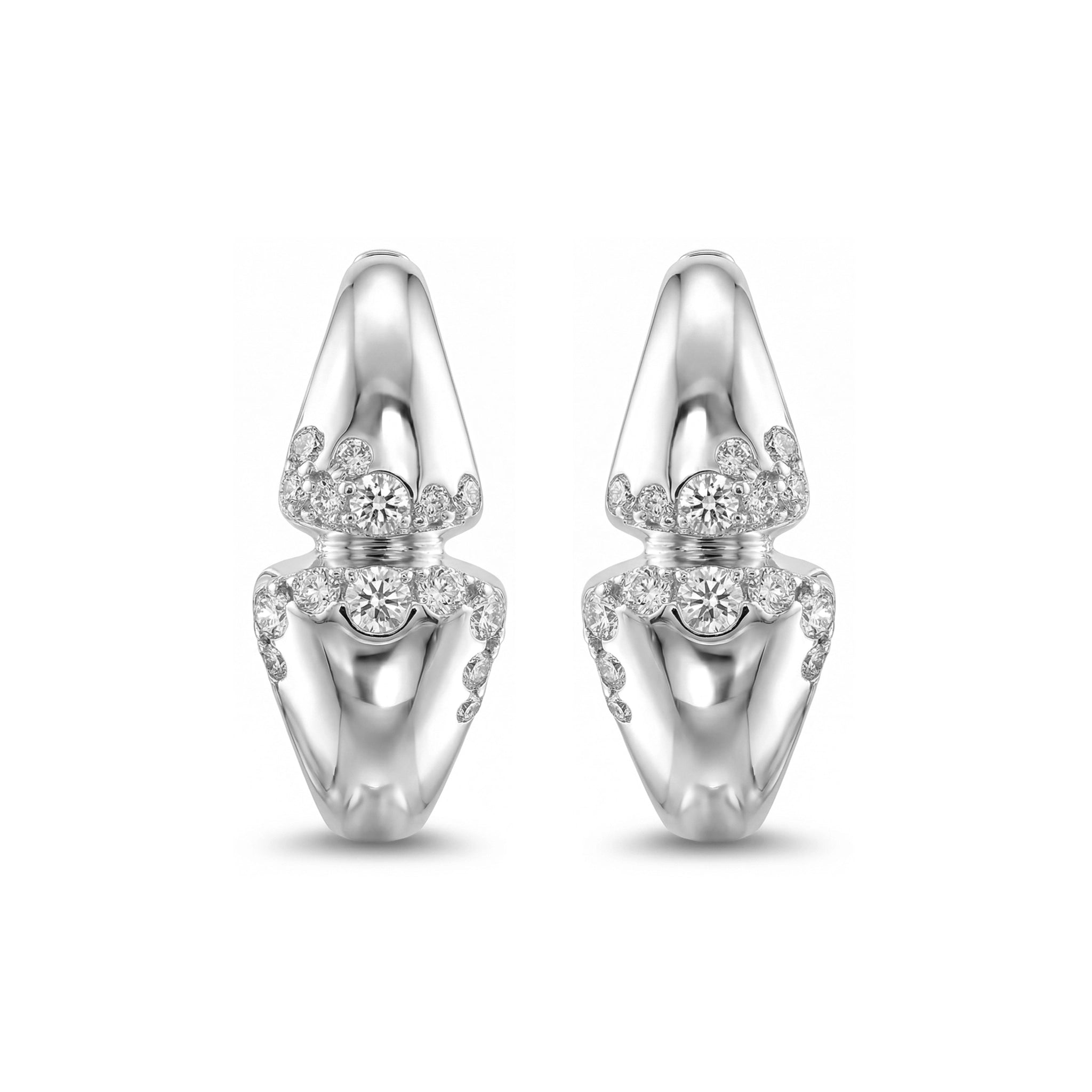 BeBling 14K Yellow Gold Diamond Dome Huggie Hoop Earrings front view - white gold