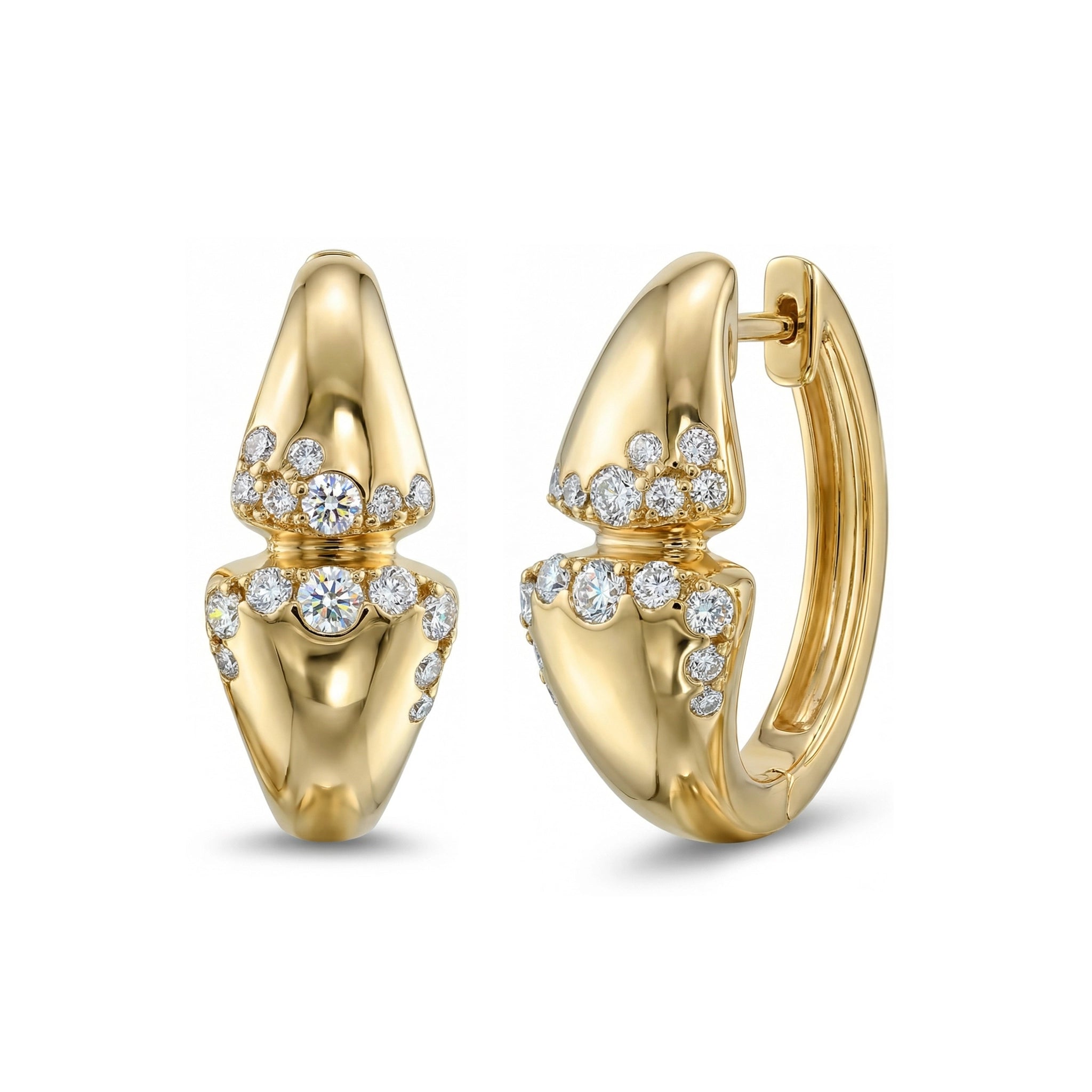 BeBling 14K Yellow Gold Diamond Dome Huggie Hoop Earrings side view