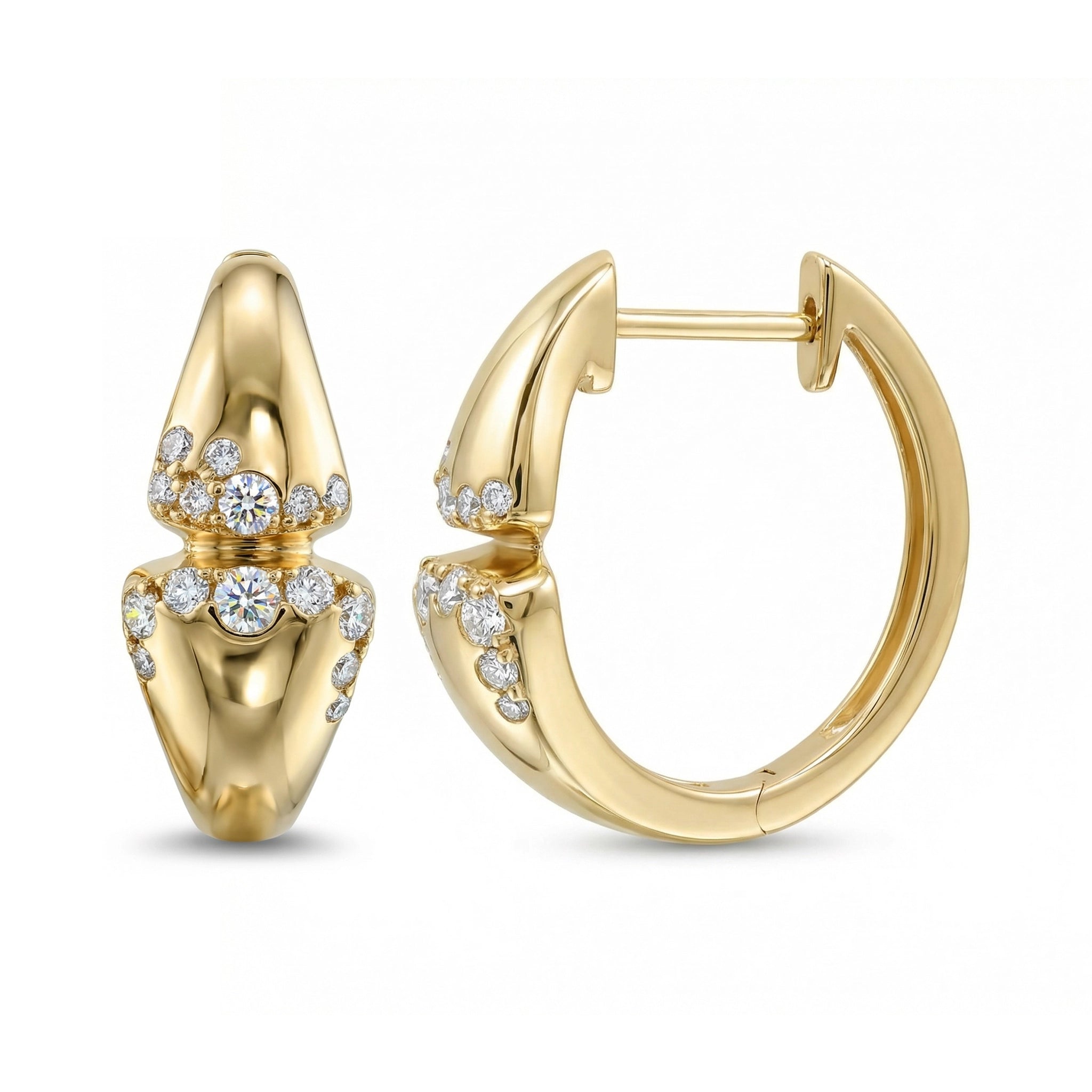 BeBling 14K Yellow Gold Diamond Dome Huggie Hoop Earrings side view