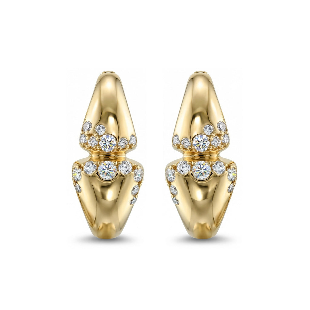 BeBling 14K Yellow Gold Diamond Dome Huggie Hoop Earrings front view