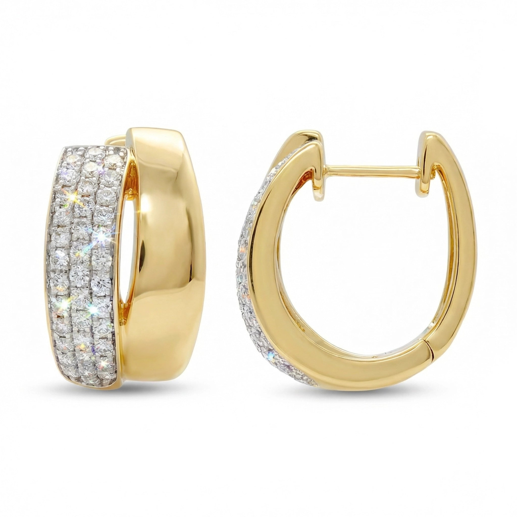 BeBling 14K Yellow Gold Diamond Wide Huggie Hoop Earrings side view