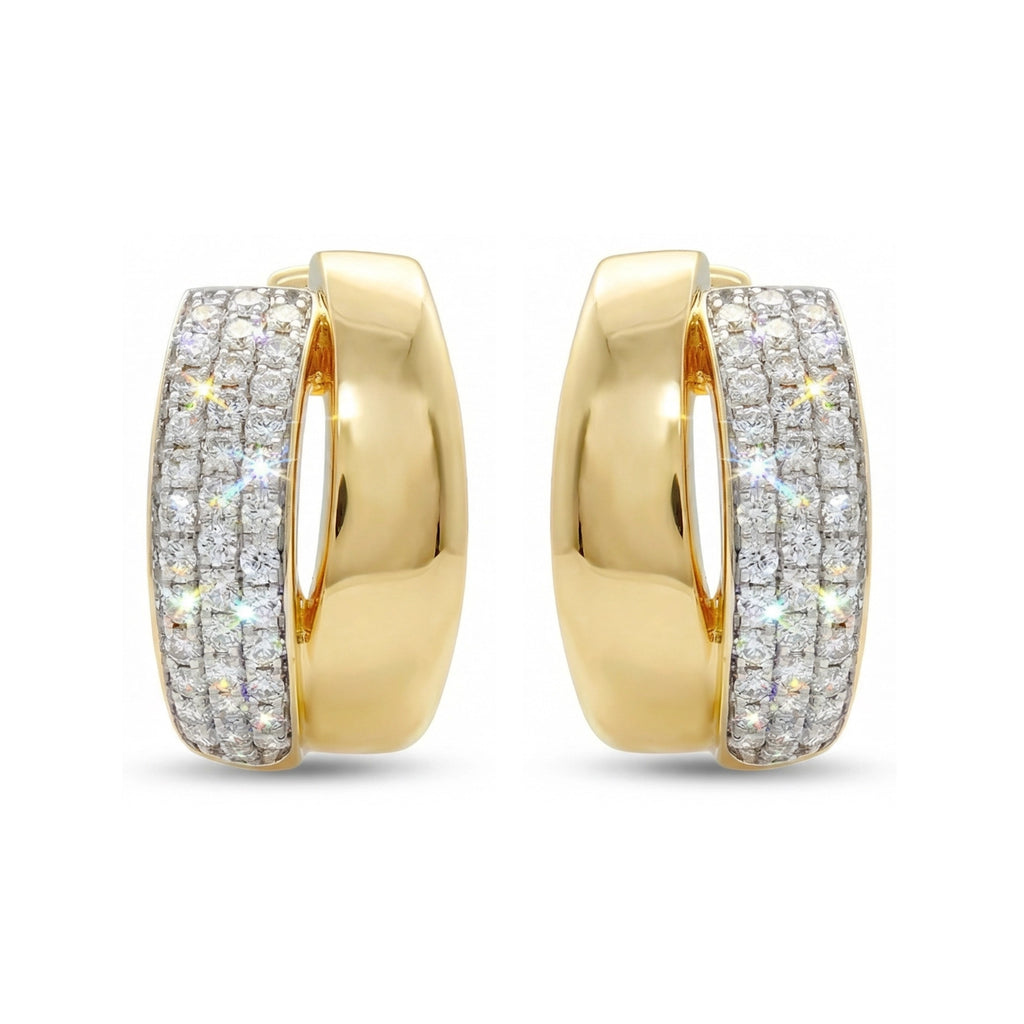 BeBling 14K Yellow Gold Diamond Wide Huggie Hoop Earrings front view