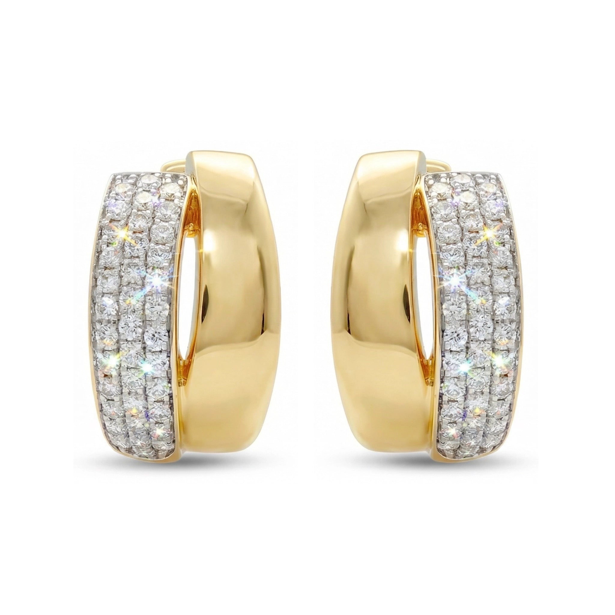 BeBling 14K Yellow Gold Diamond Wide Huggie Hoop Earrings front view