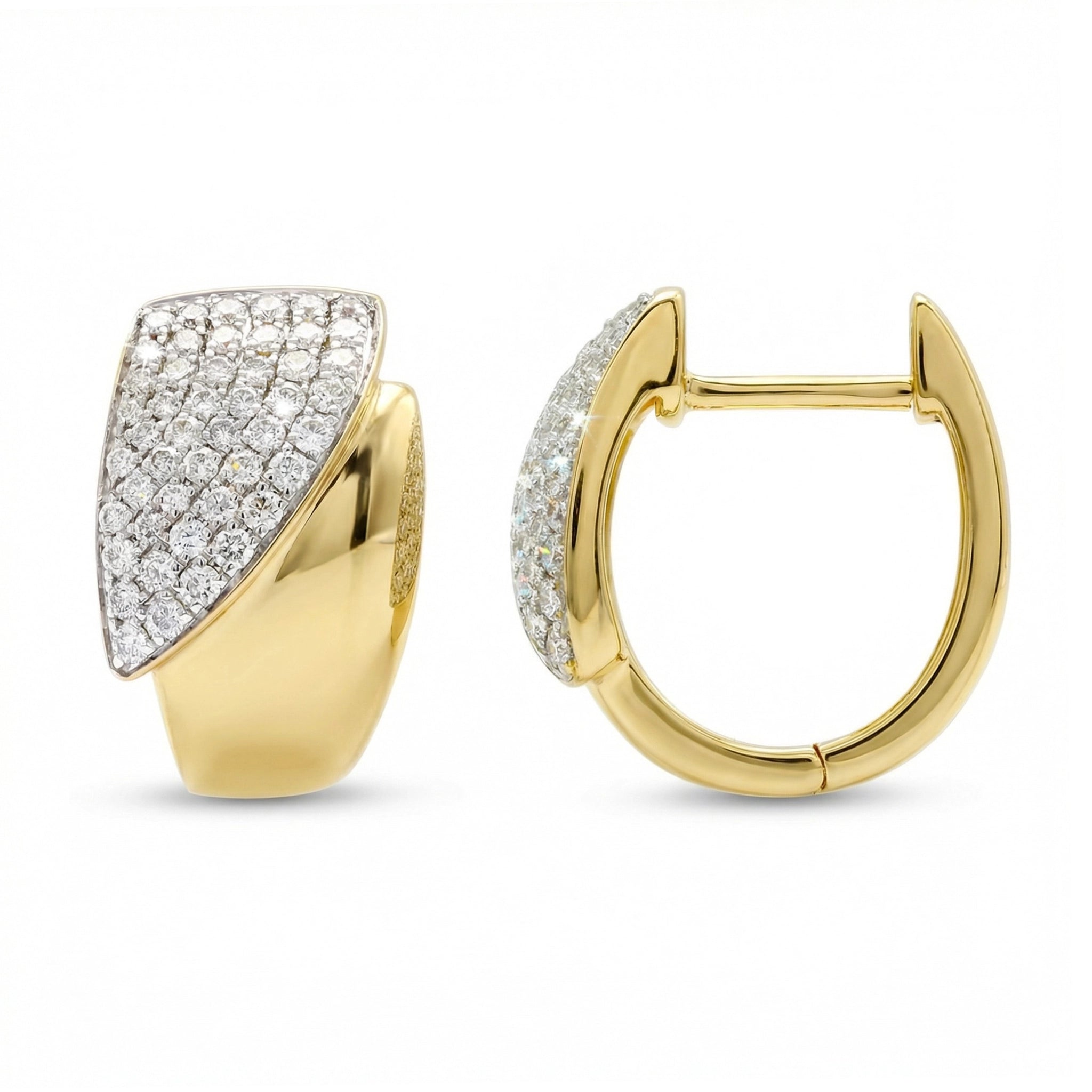 BeBling 14K Two-Tone Gold Diamond Wide Huggie Hoop Earrings side view
