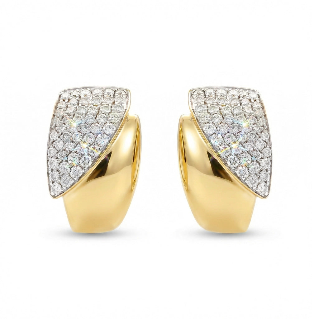 BeBling 14K Two-Tone Gold Diamond Wide Huggie Hoop Earrings front view