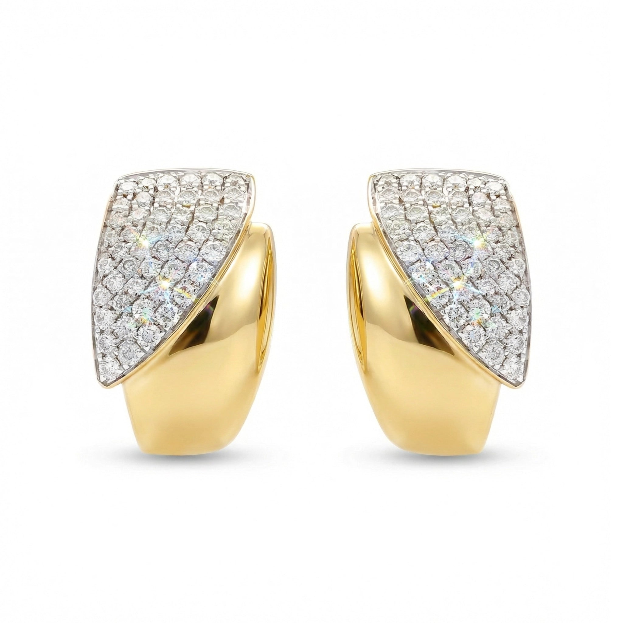 BeBling 14K Two-Tone Gold Diamond Wide Huggie Hoop Earrings front view