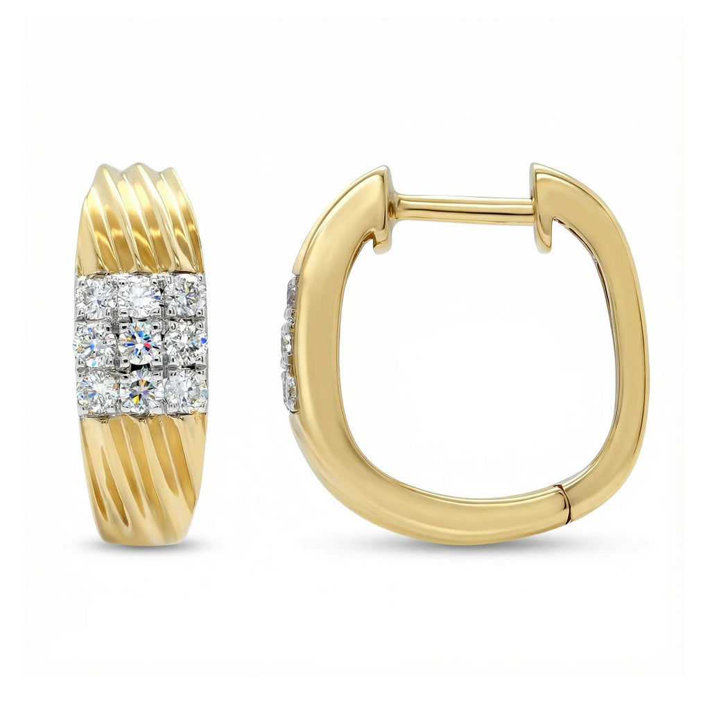 14K Yellow and White Gold Diamond Hoop Earrings