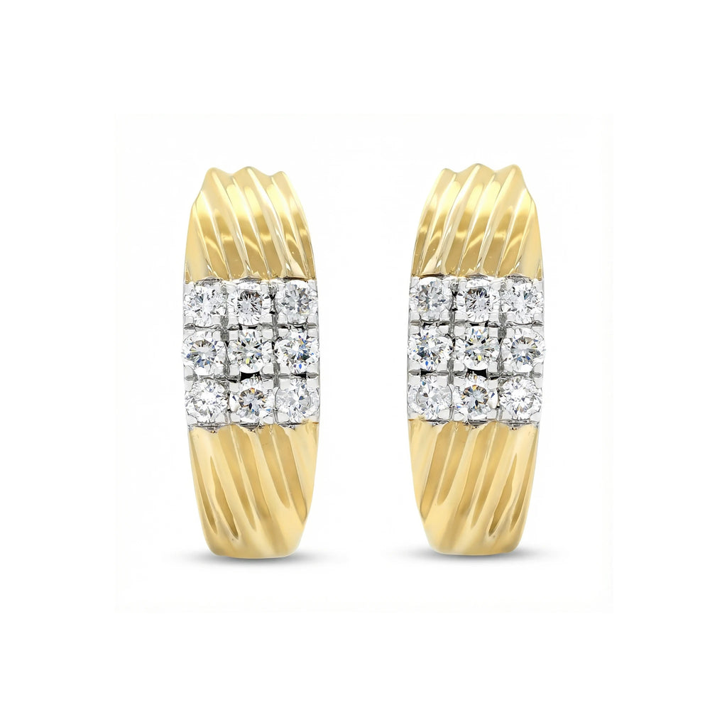 14K Yellow and White Gold Diamond Hoop Earrings