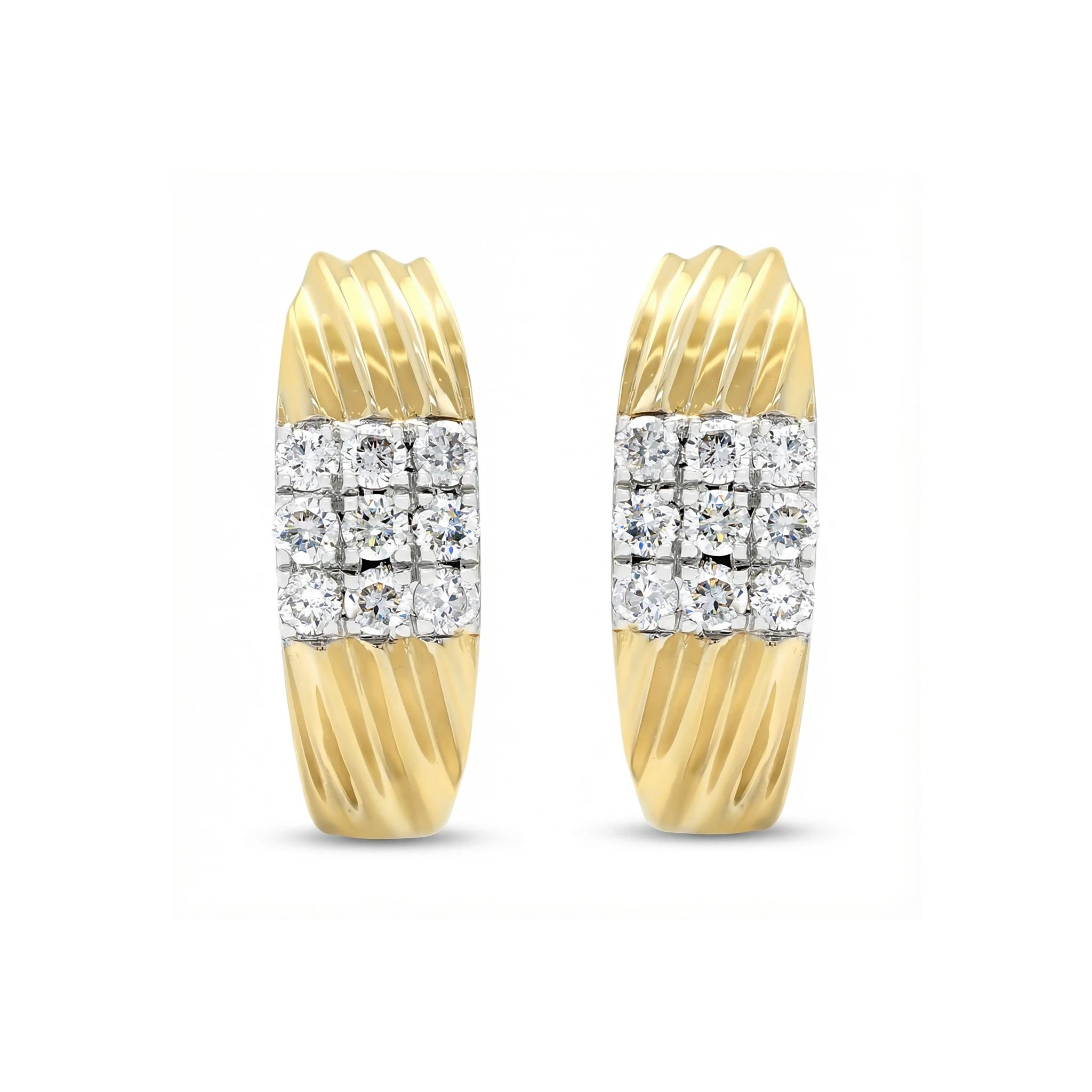 14K Yellow and White Gold Diamond Hoop Earrings