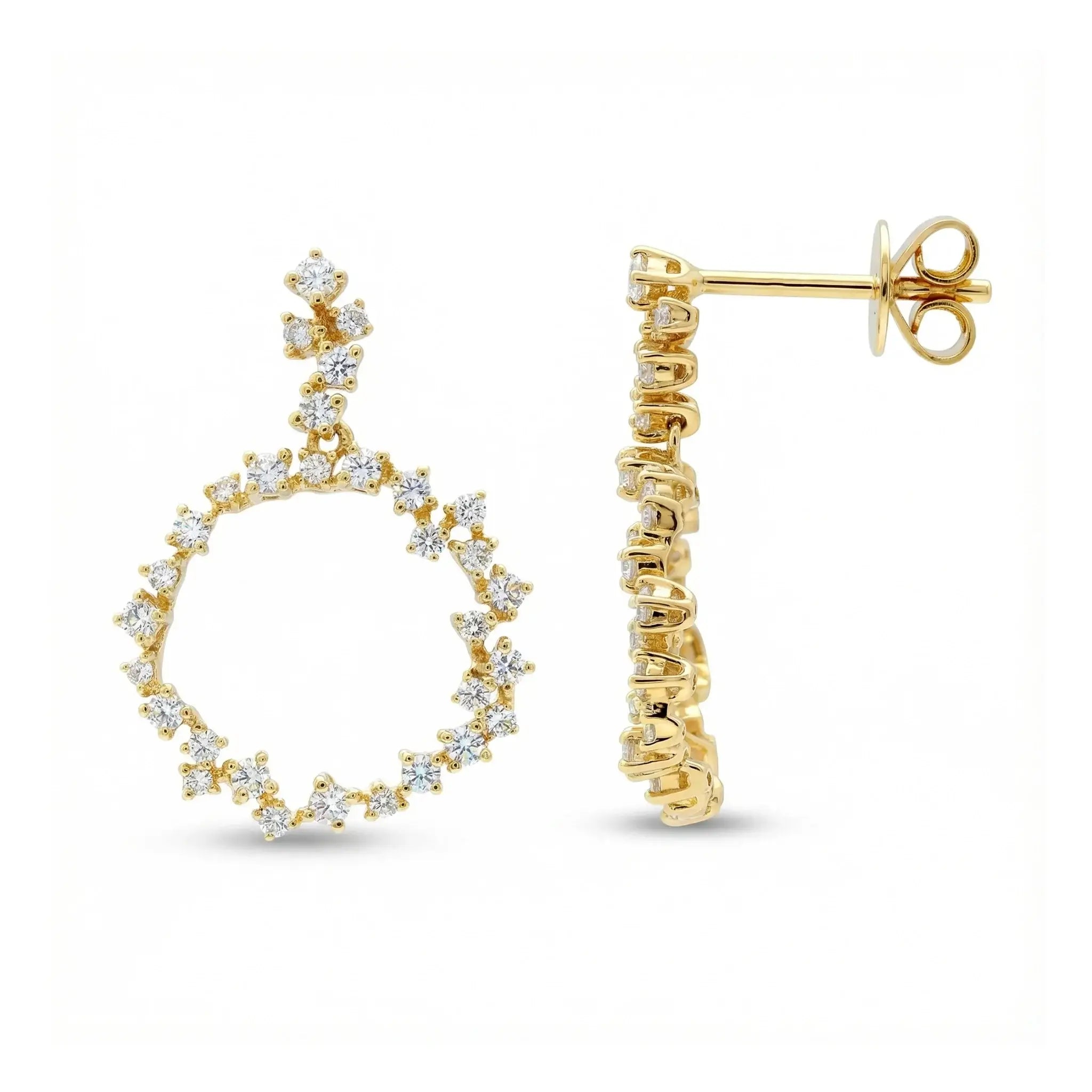 14K Yellow Gold Round Diamond Chandelier Earrings - side