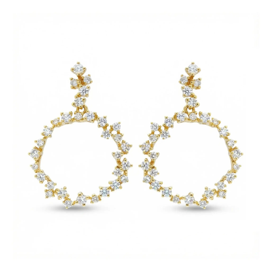 14K Yellow Gold Round Diamond Chandelier Earrings