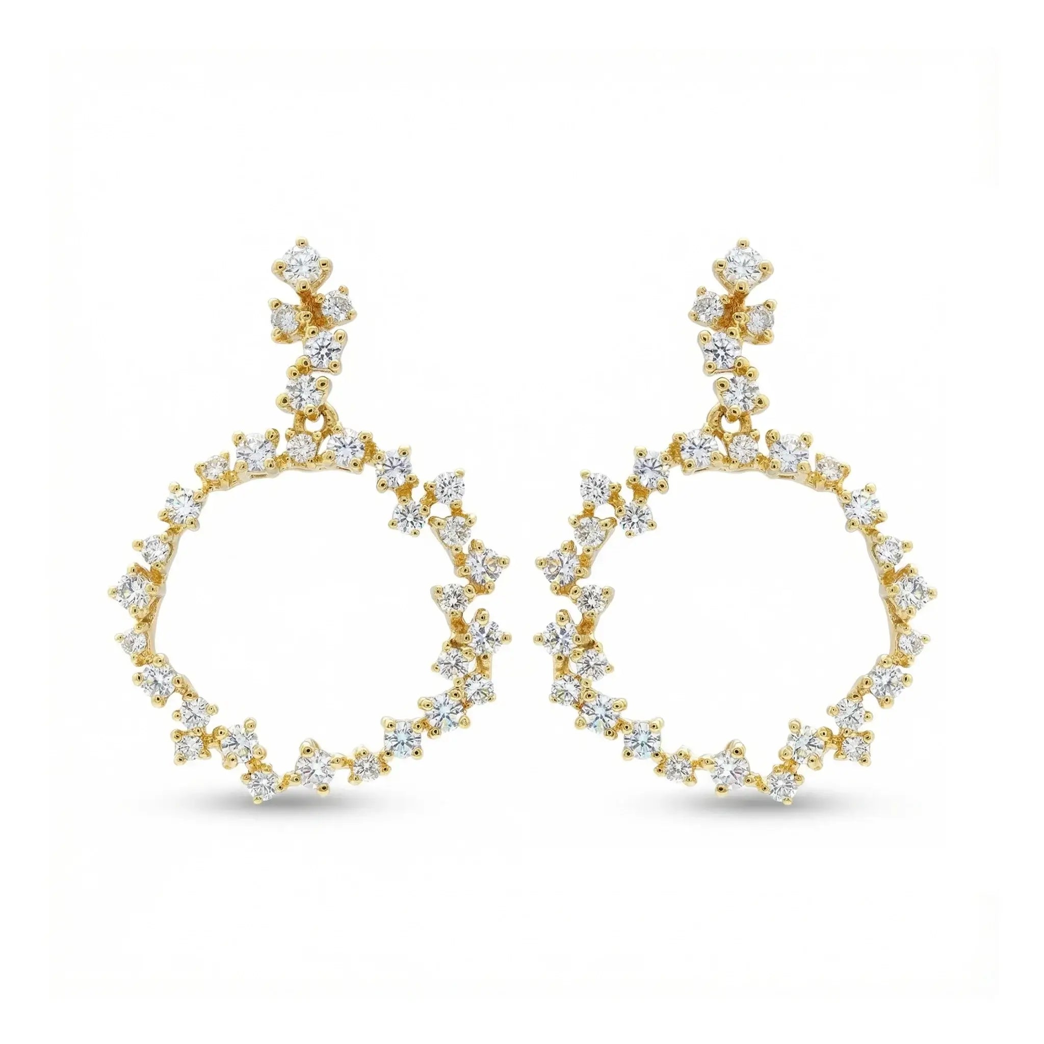 14K Yellow Gold Round Diamond Chandelier Earrings
