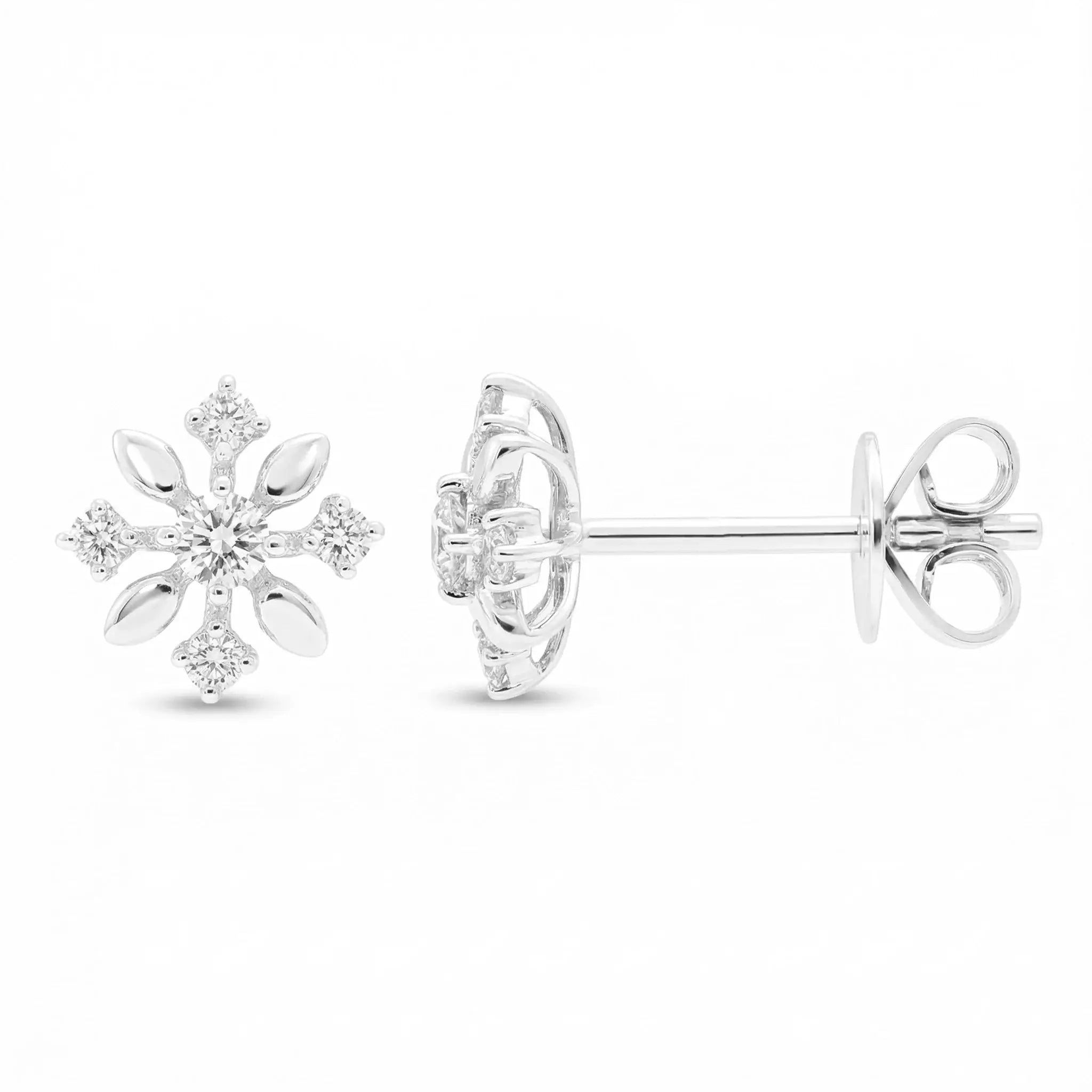 14K Yellow Gold Diamond Floral Stud Earrings