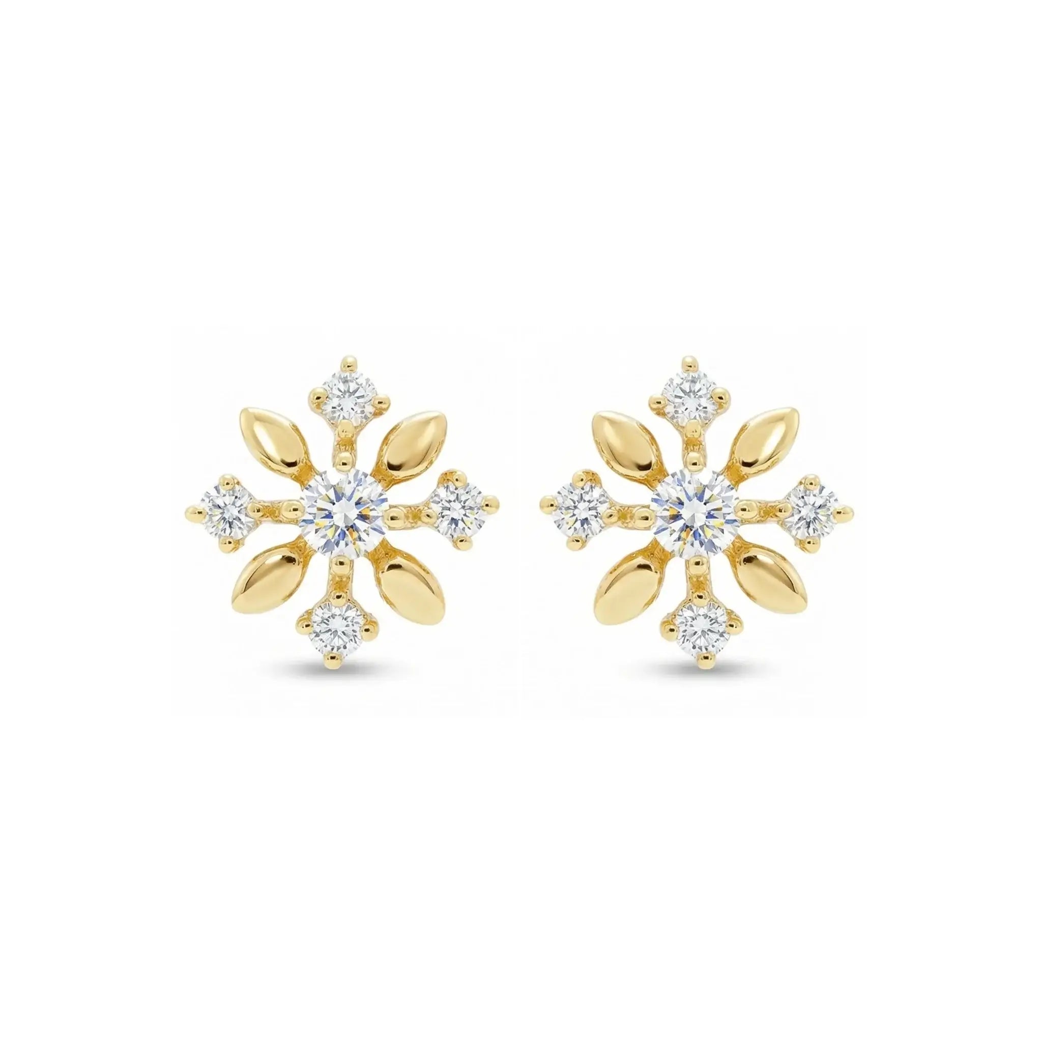 14K Yellow Gold Diamond Floral Stud Earrings