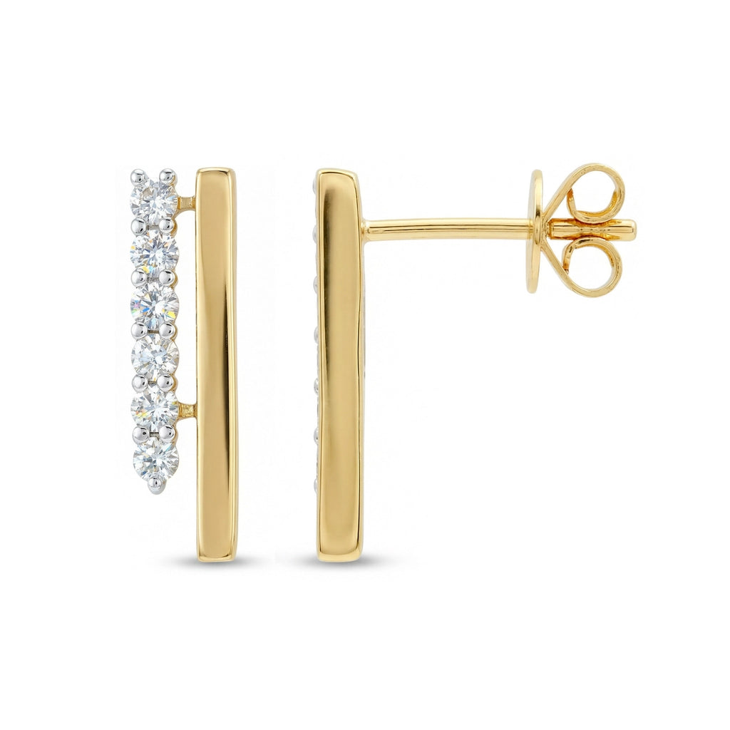 14K Yellow and White Gold Diamond Double Row Earrings - Side View