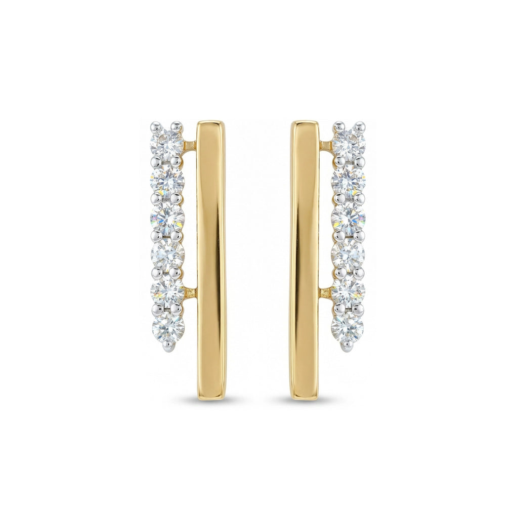 14K Yellow and White Gold Diamond Double Row Earrings - Front View