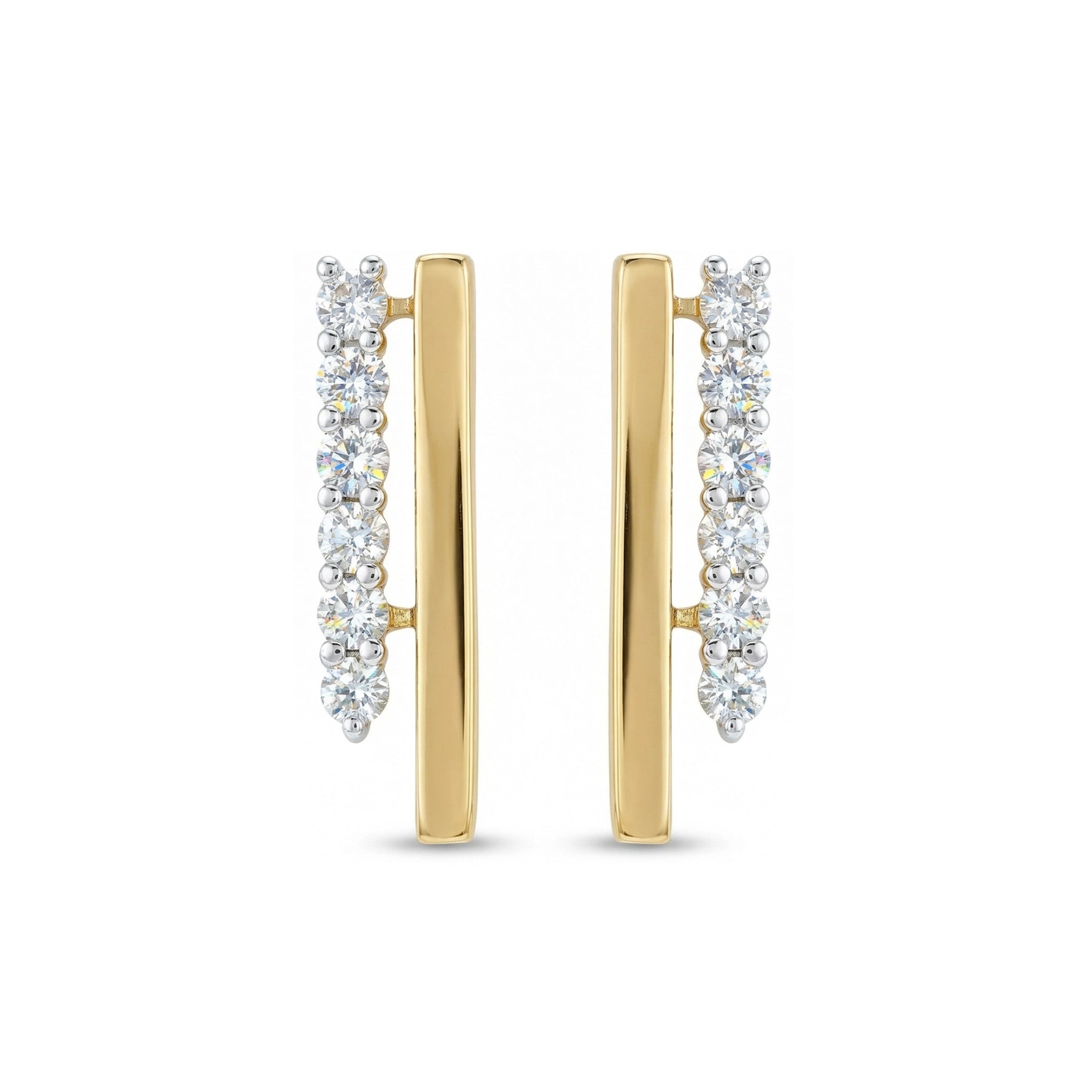 14K Yellow and White Gold Diamond Double Row Earrings - Front View