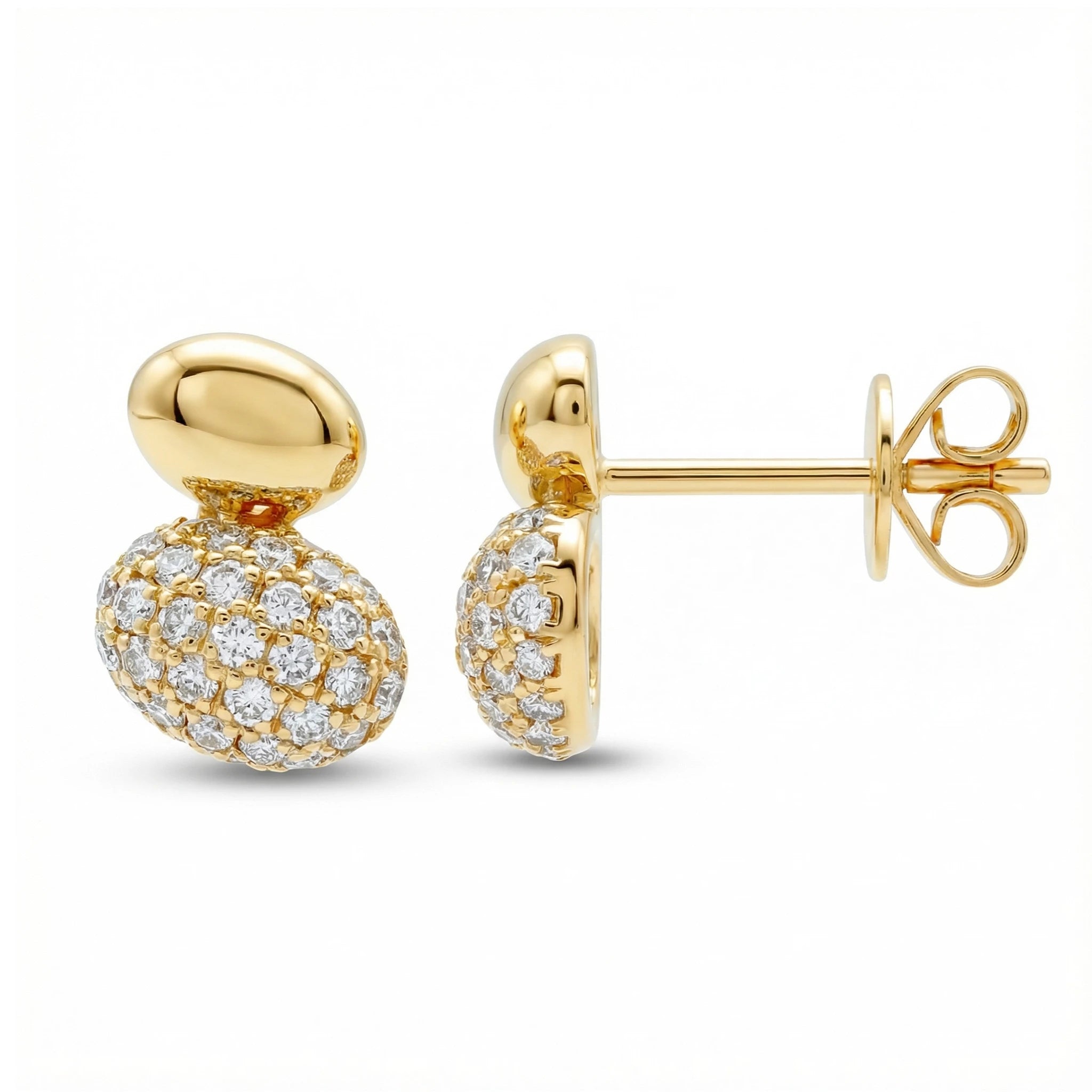 14K Yellow Gold Double Bead Diamond Stud Earrings