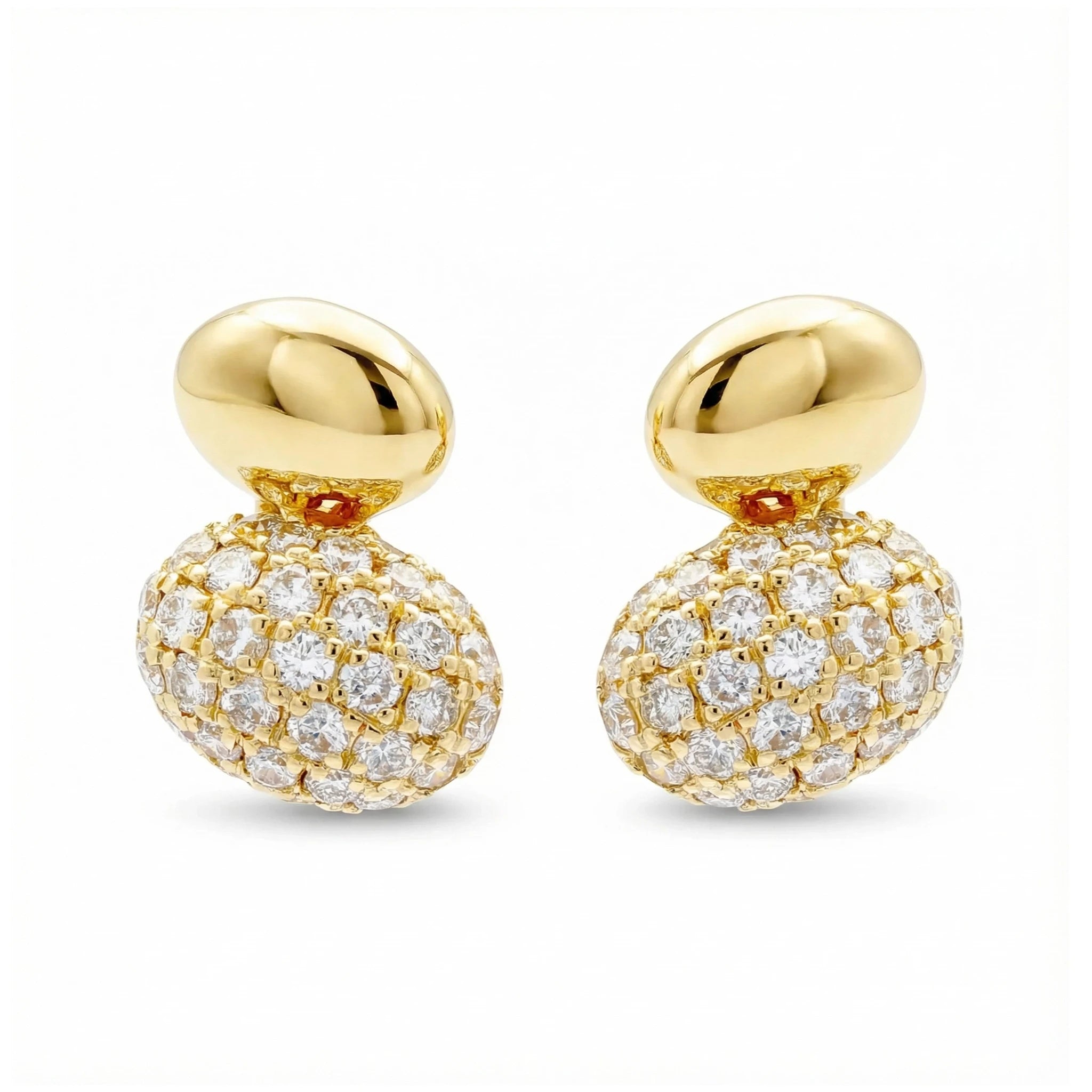 14K Yellow Gold Double Bead Diamond Stud Earrings