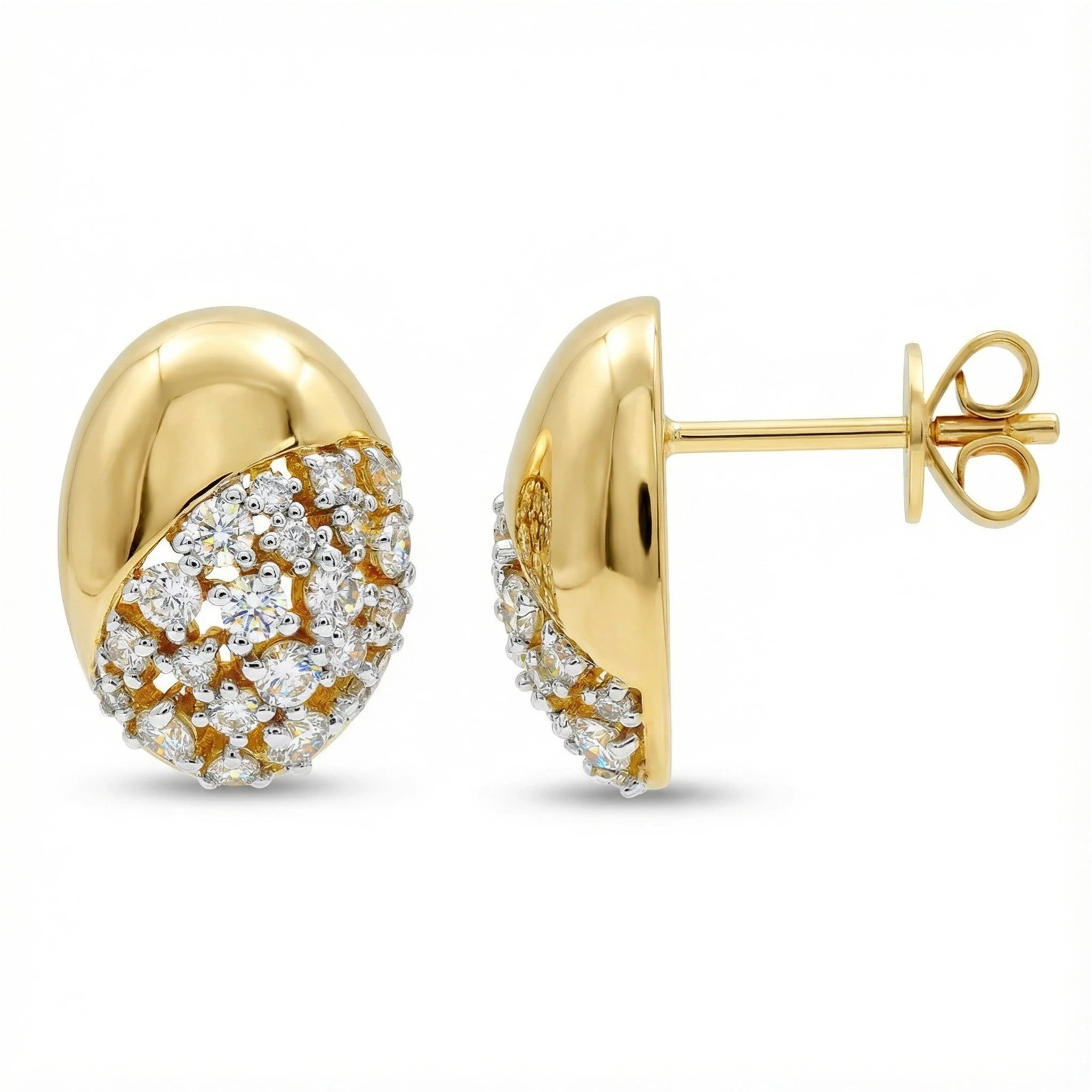 14K Yellow and White Gold Oval Bead Diamond Earrings