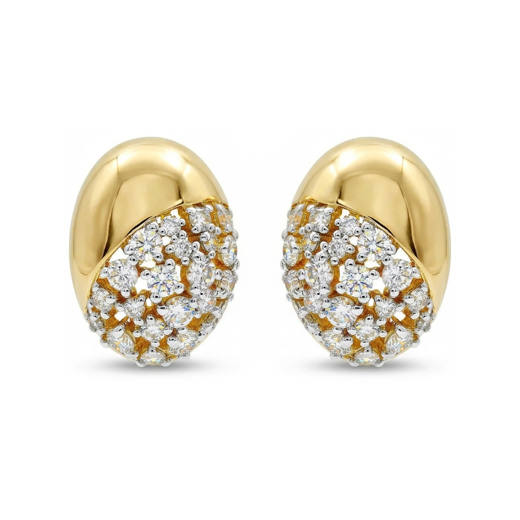 14K Yellow and White Gold Oval Bead Diamond Earrings