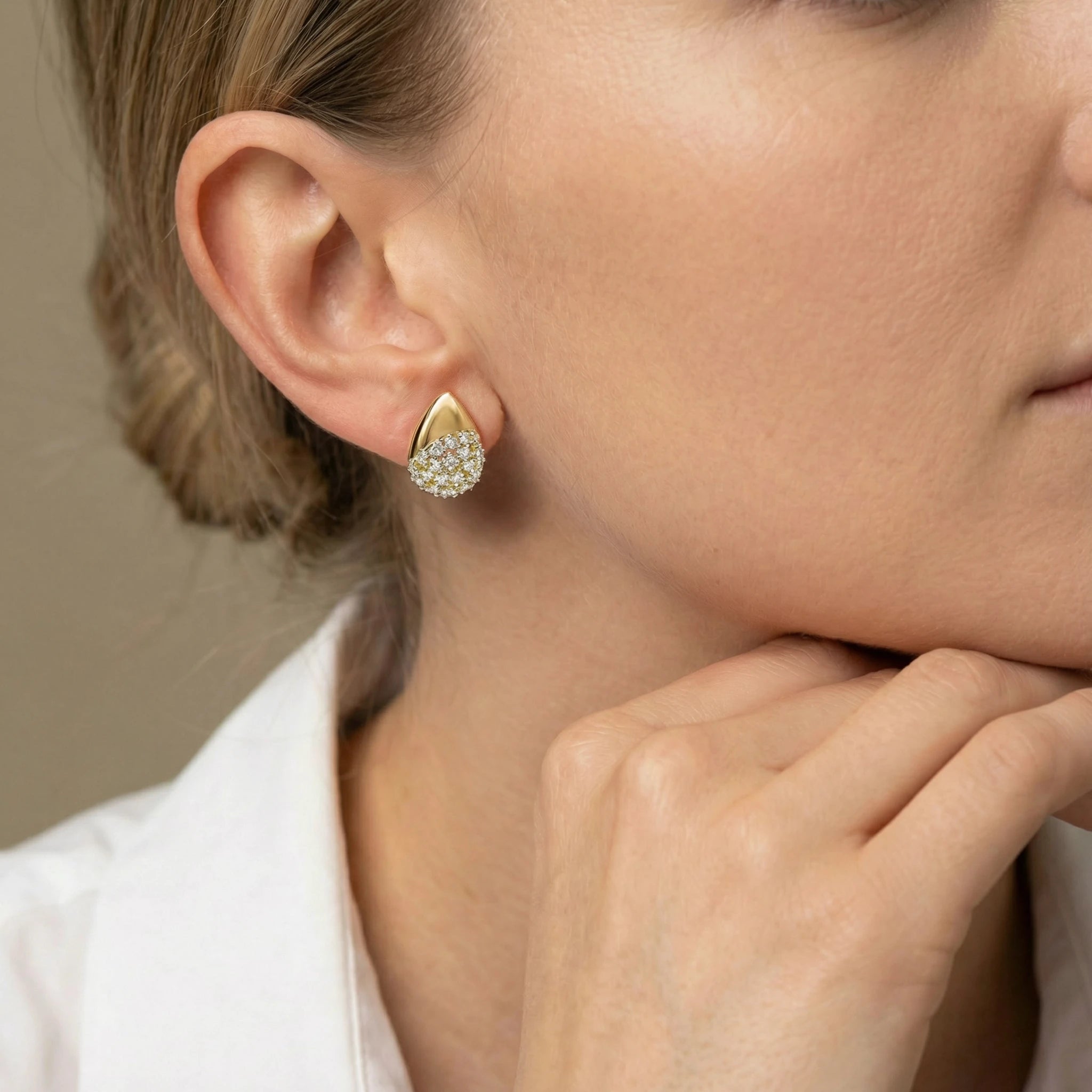 14K Yellow and White Gold Tear Drop Diamond Stud Earrings