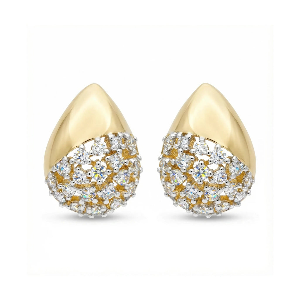 14K Yellow and White Gold Tear Drop Diamond Stud Earrings