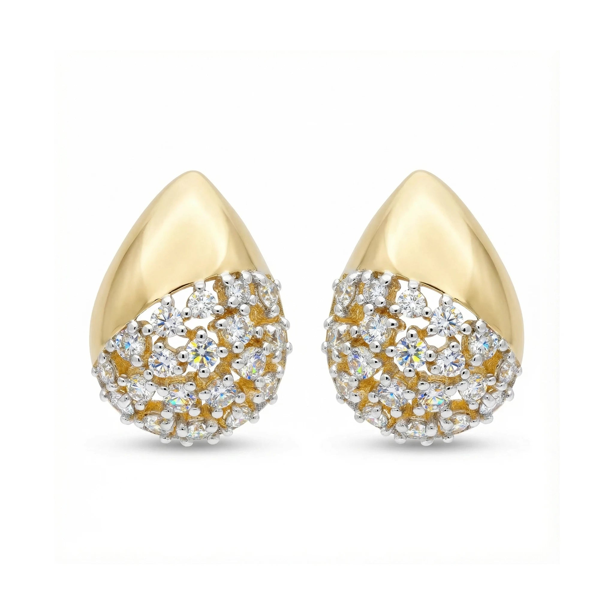 14K Yellow and White Gold Tear Drop Diamond Stud Earrings