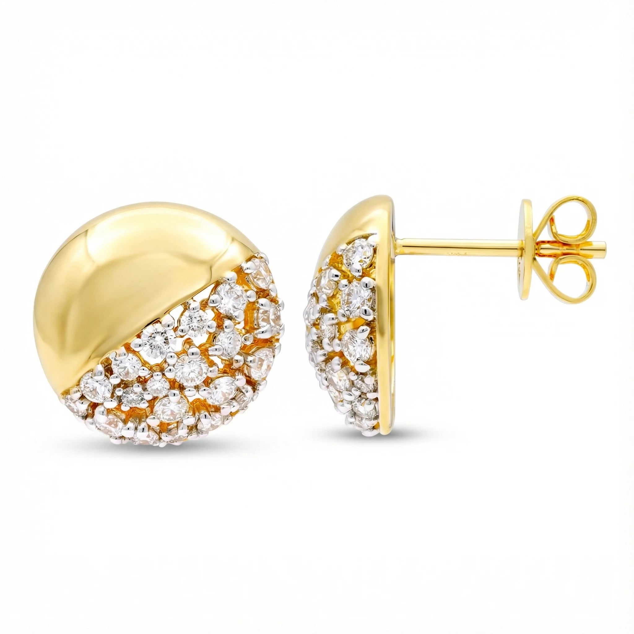 14K Yellow and White Gold Bead Diamond Stud Earrings