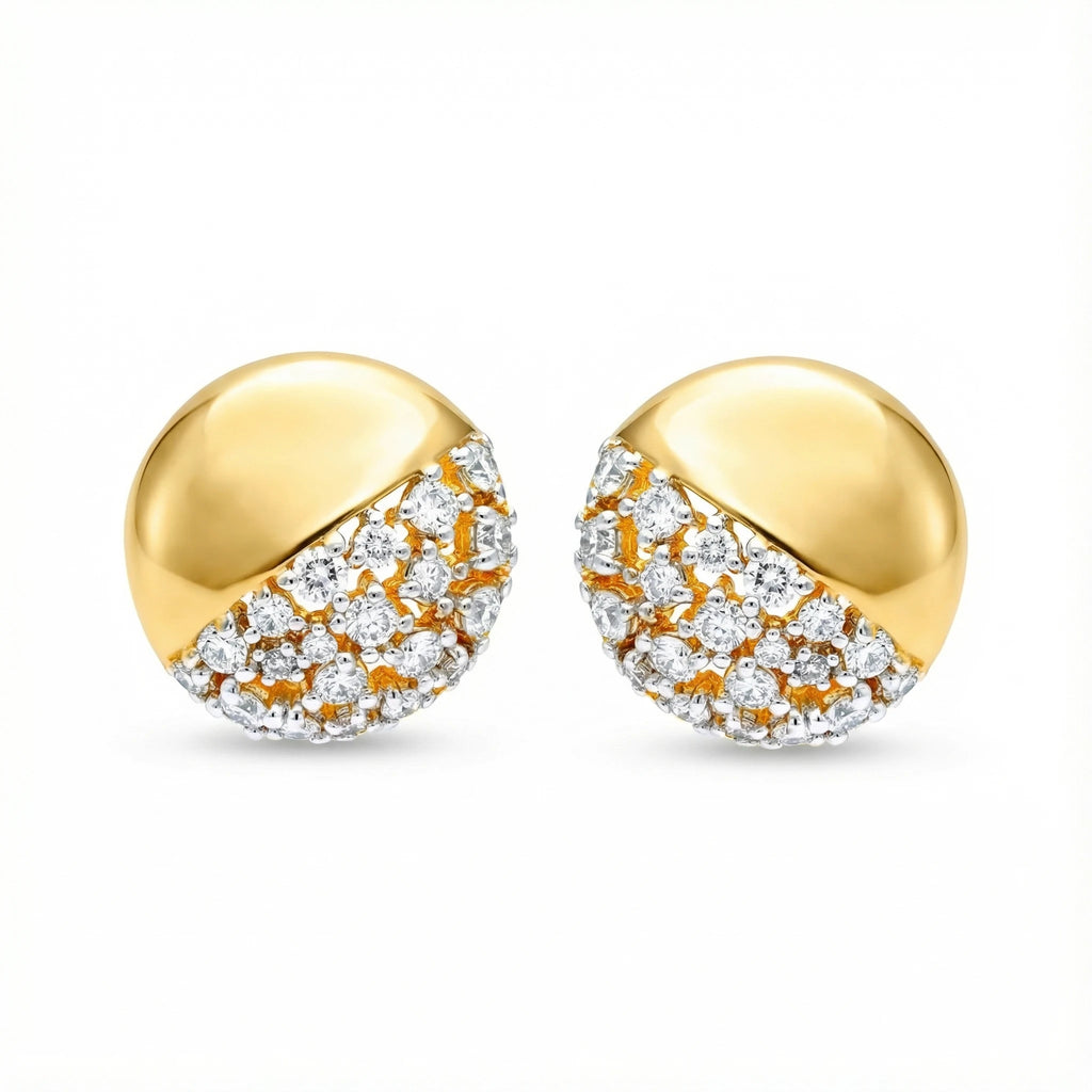 14K Yellow and White Gold Bead Diamond Stud Earrings