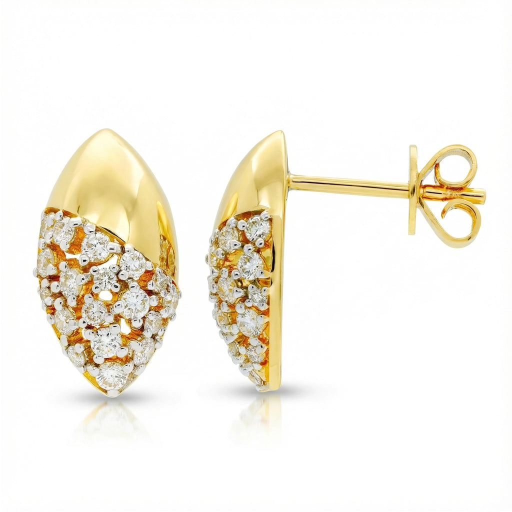 14K Yellow and White Gold Olive Diamond Earrings