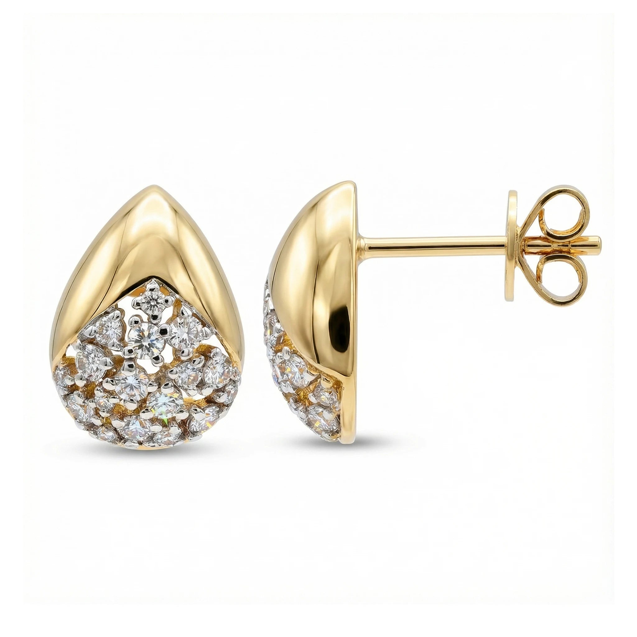 14K Yellow and White Gold Teardrop Stud Earrings