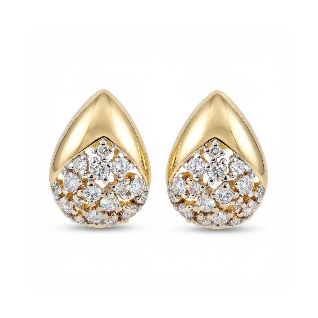 14K Yellow and White Gold Teardrop Stud Earrings